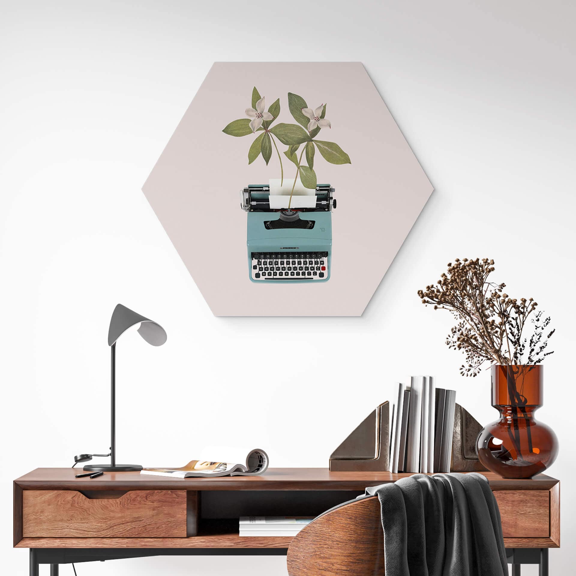 Hexagone - alu-Dibond Frida Floral Studio - Machine à écrire botanique