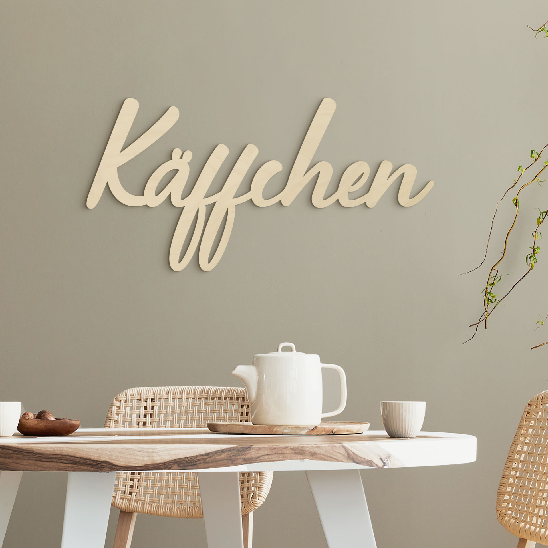 Wanddeko für die Küche - Schriftzug Käffchen - Pappel