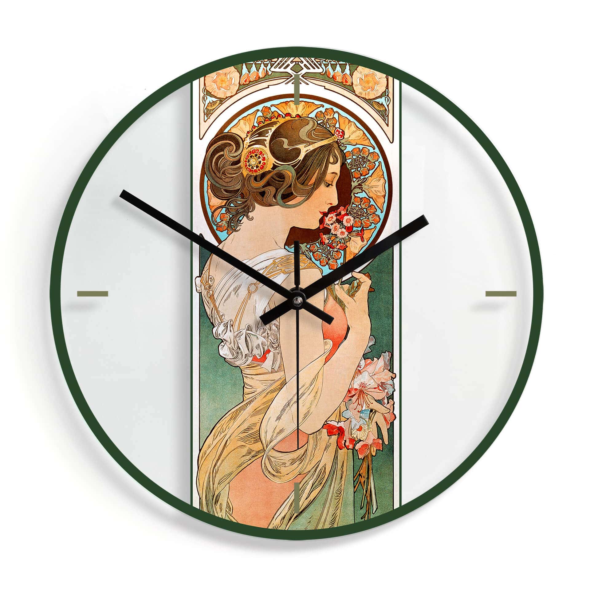 Horloge murale en verre - Mucha - La primevère