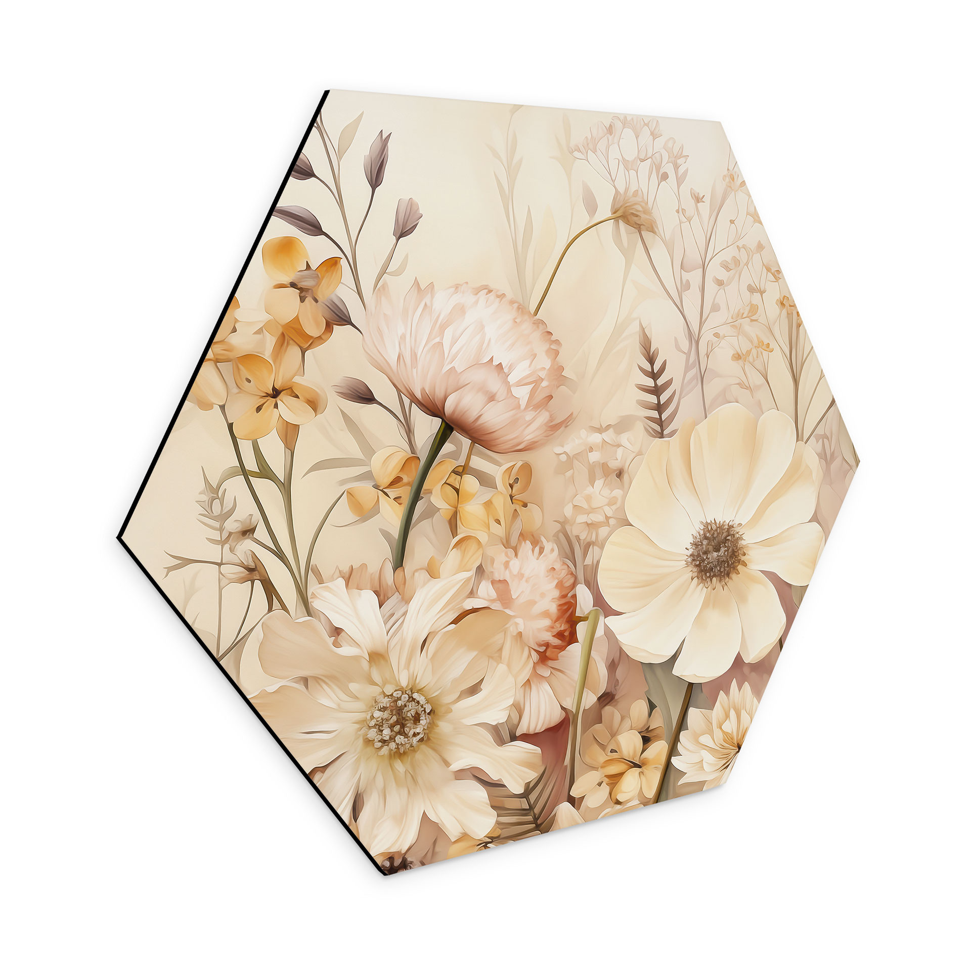 Sekskantet Billede Vintage-blomster på engen - Lola Peacock - aluminium dibond