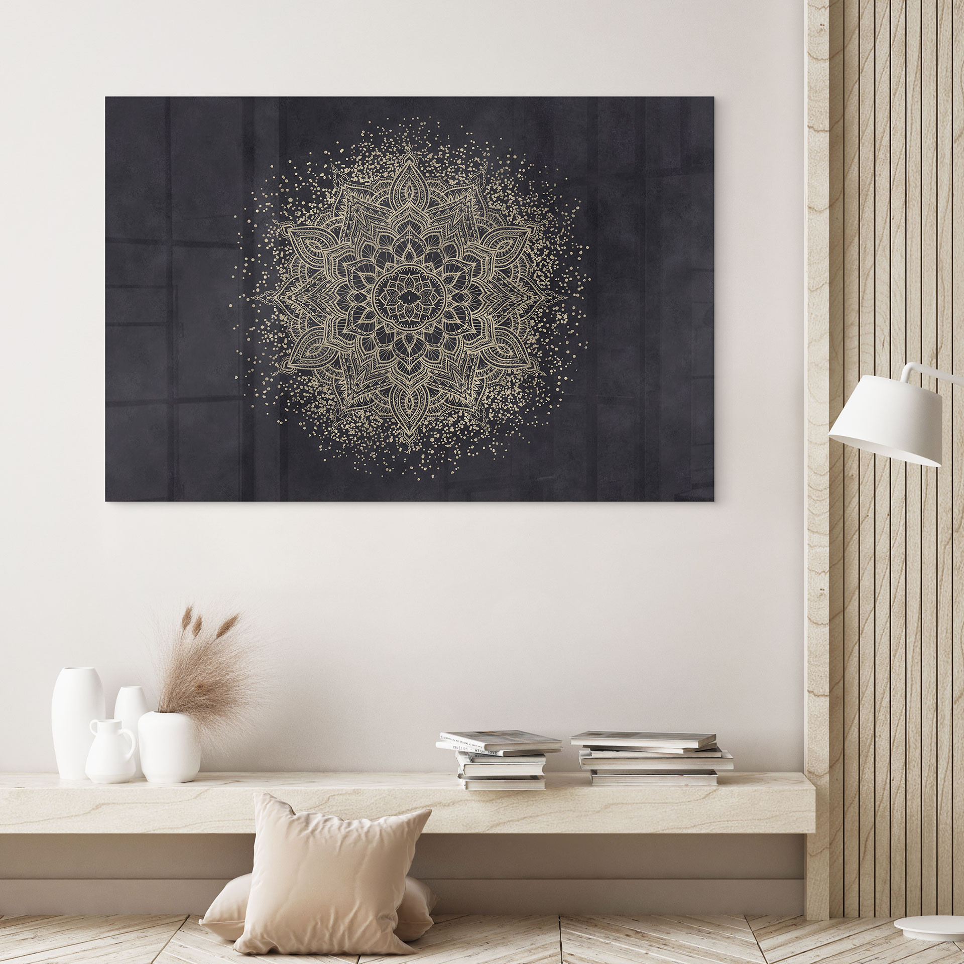 Akrylbillede Elegant mandala i sort og guld - Bloomery Decor