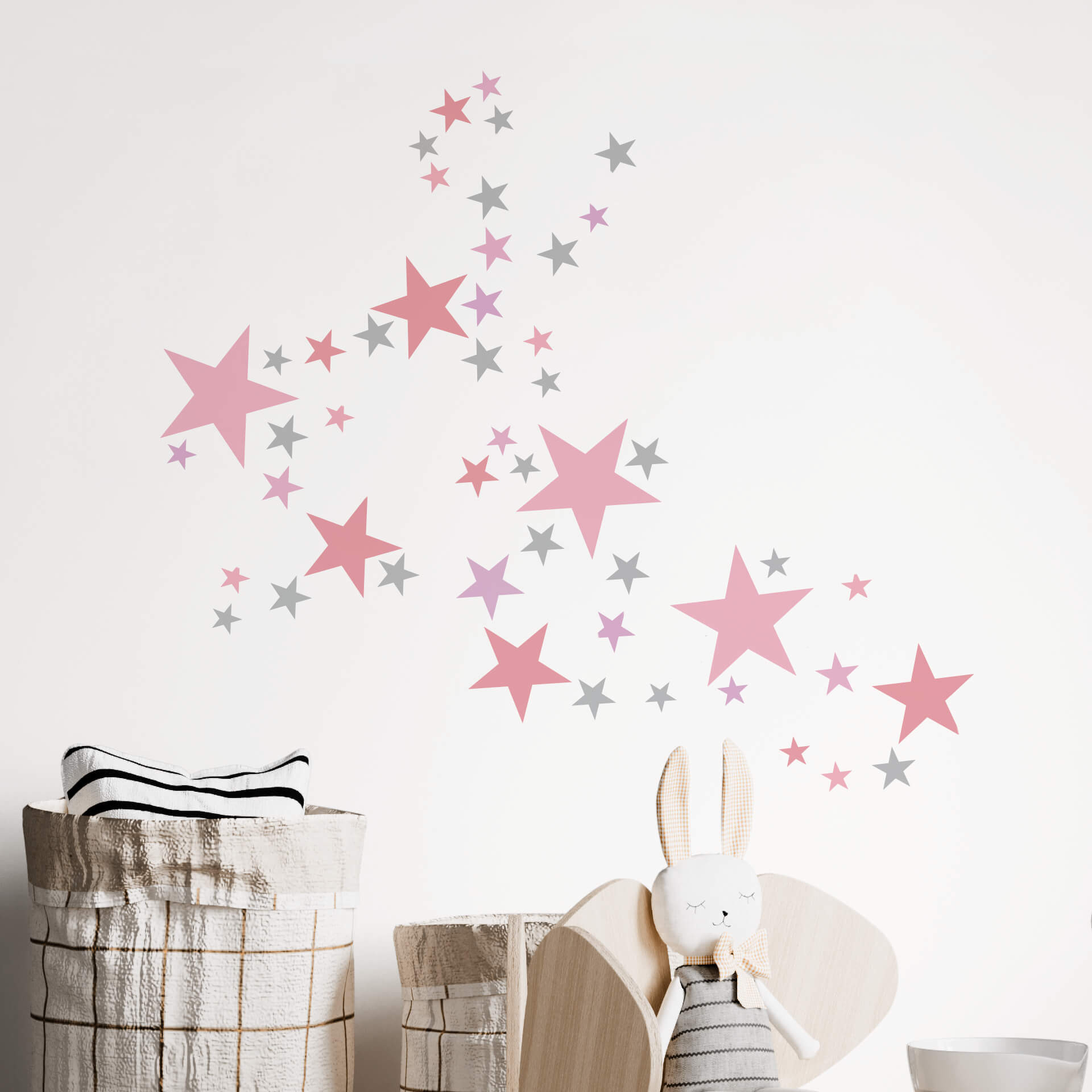 Wandtattoo Sterne Set - pastellrosa & grau - 42x30 cm