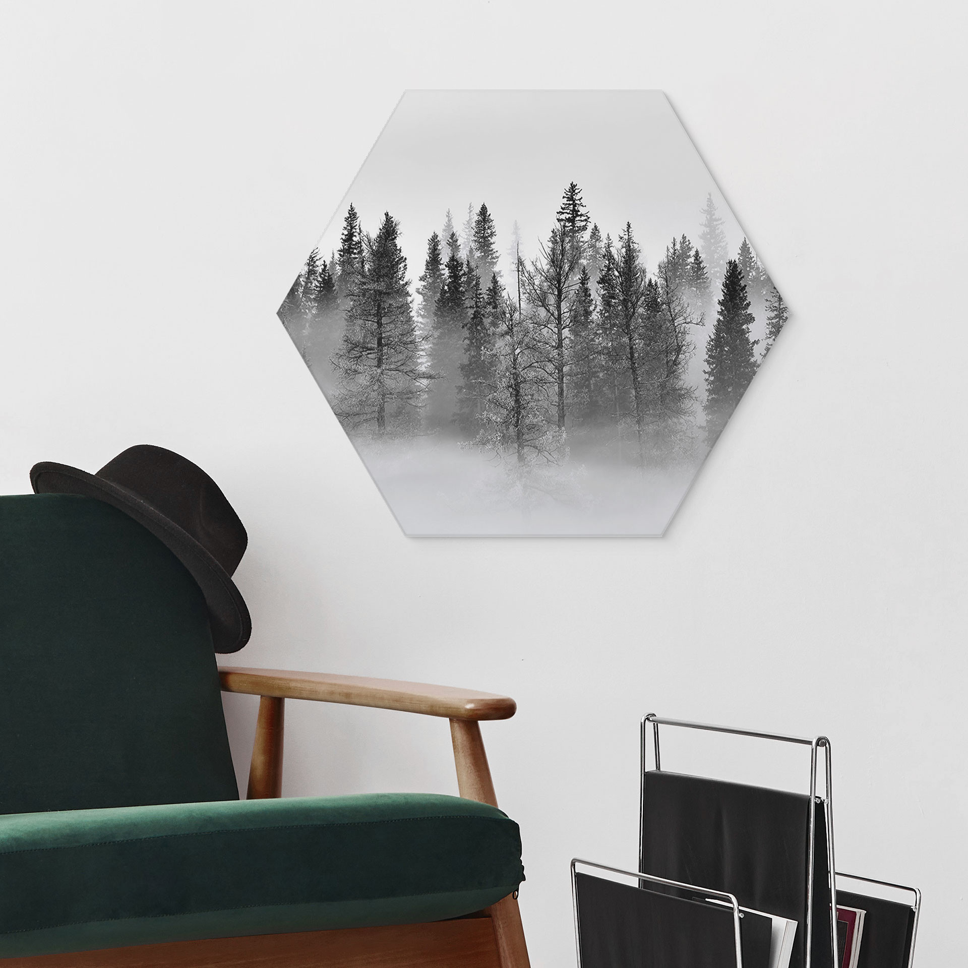 Hexagon Dibond Xu - Foggy Forest