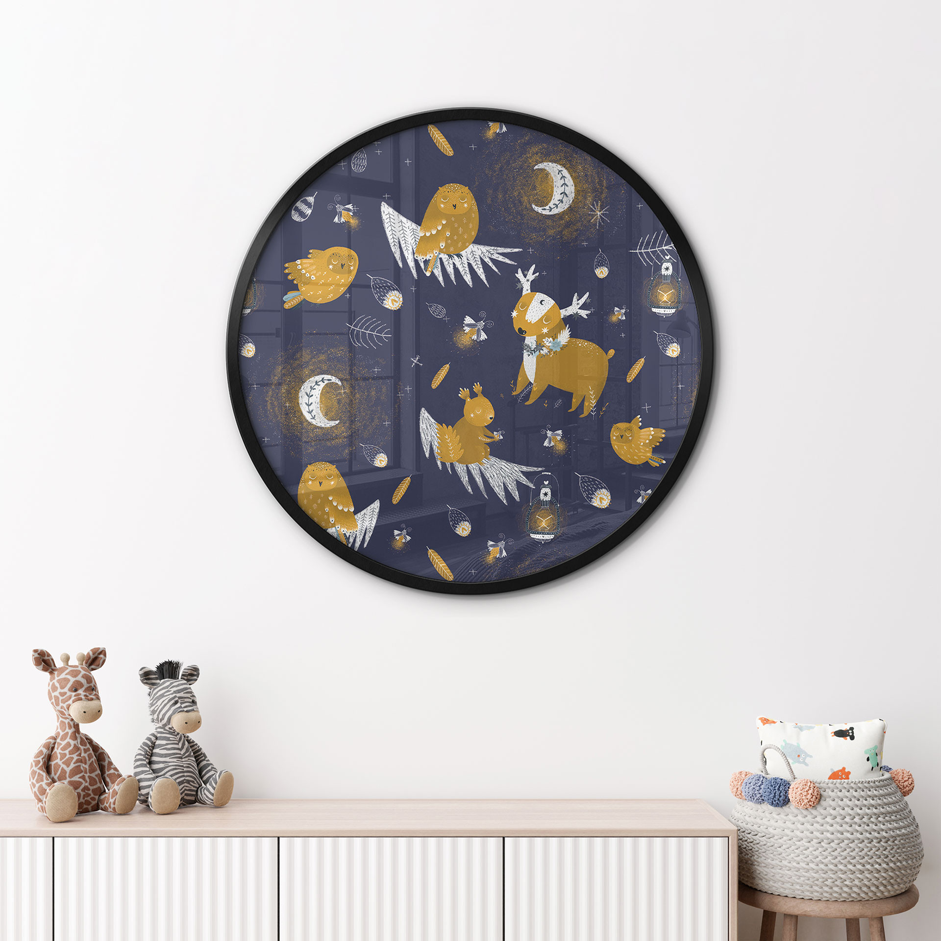 Poster Waldtiere in der Nacht - UN Designs - Rund