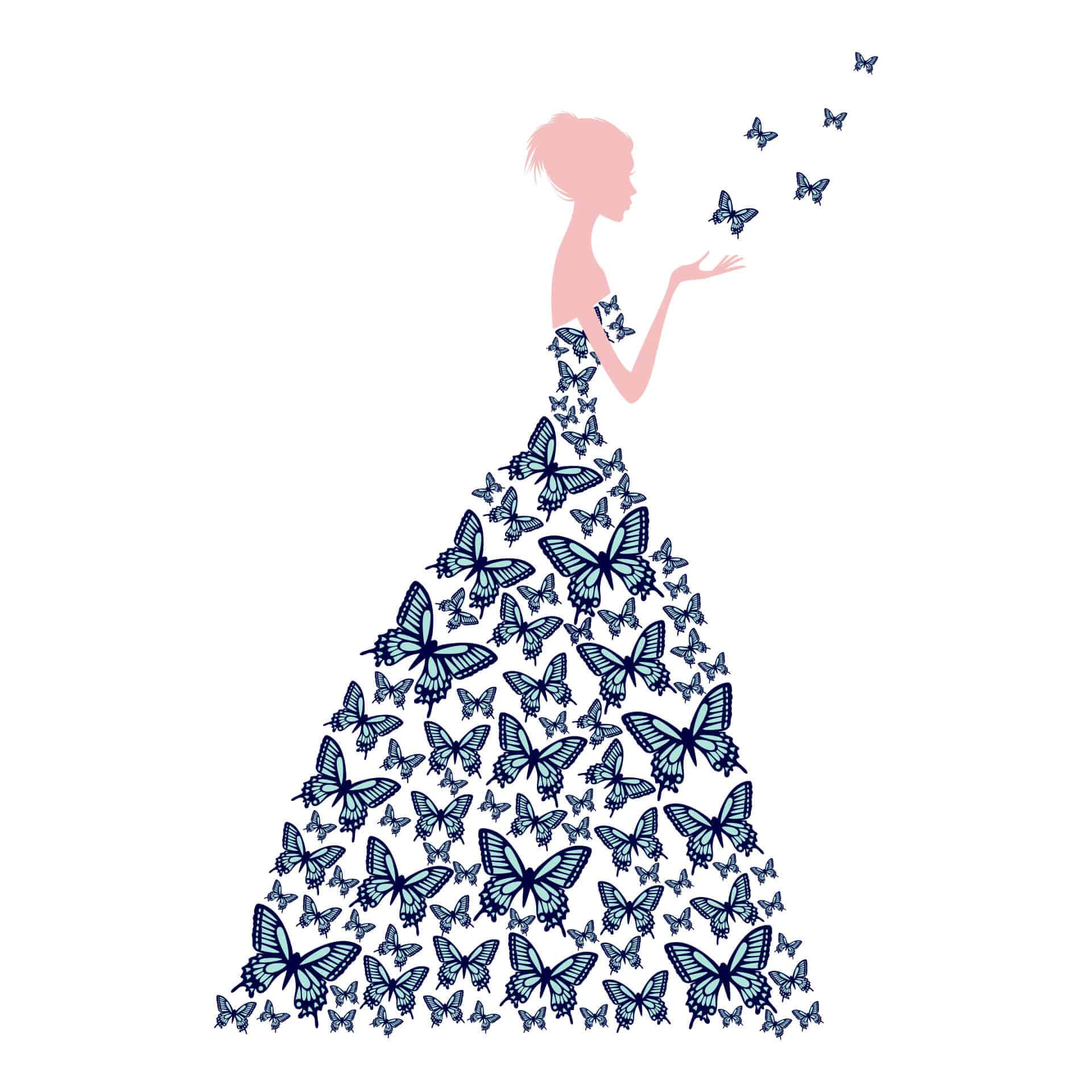 Wandtattoo Lady with butterflies - blue