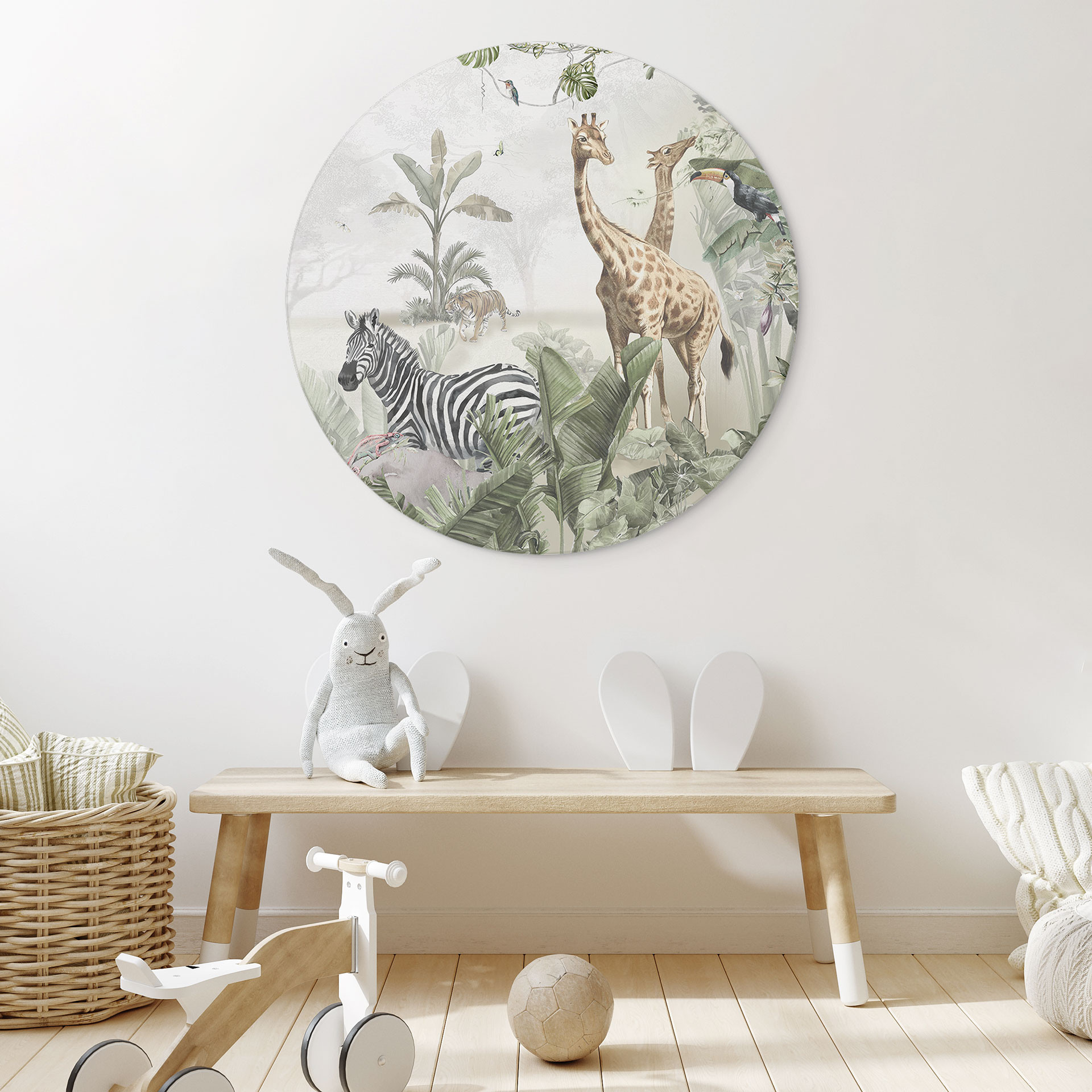Wanddecoratie jungle dieren op een Afmeting - Ms Tiff - Alu-Dibond - Rond