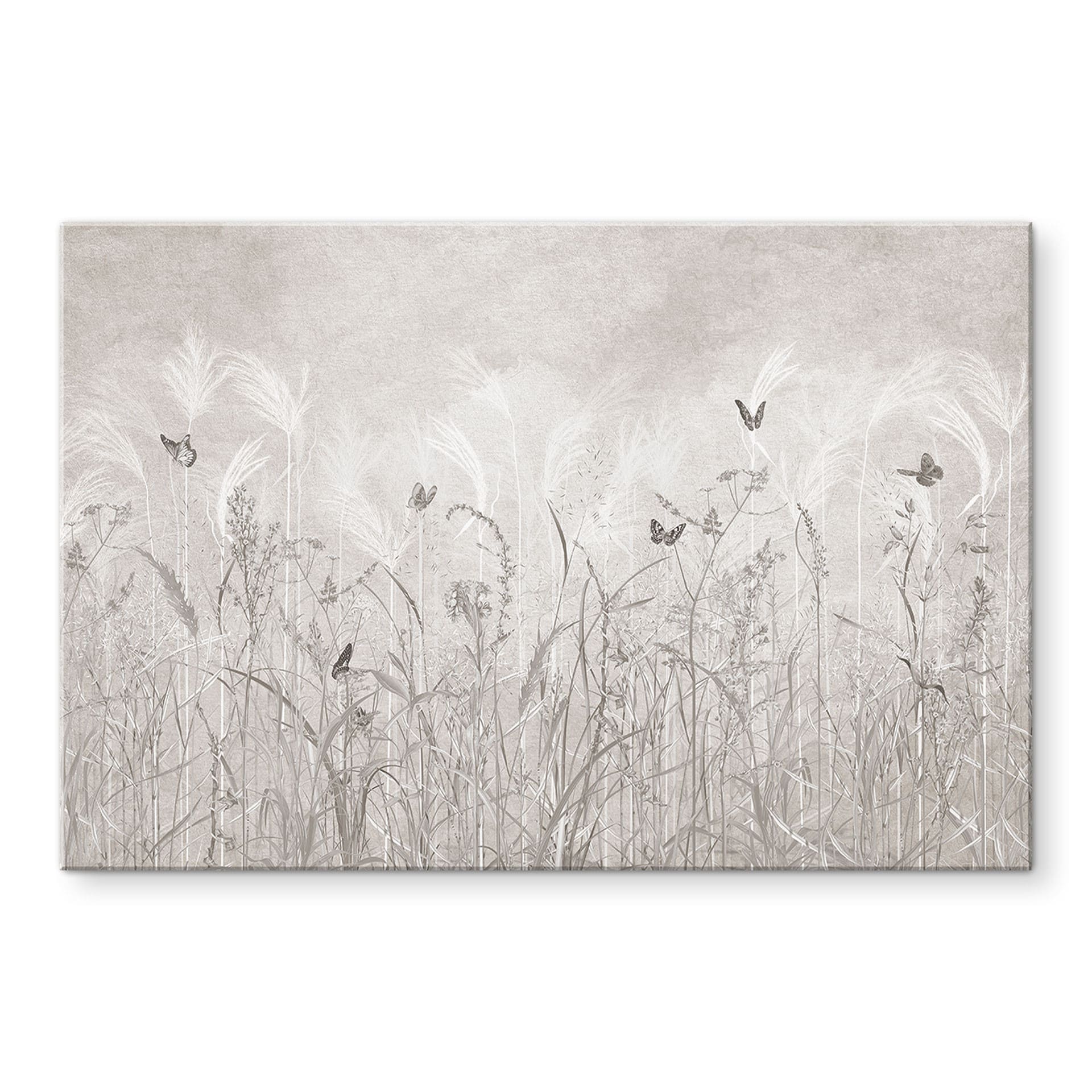 Glasschilderijen Wilde bloemenweide met vlinders in Scandinavisch design - Ms Tiff