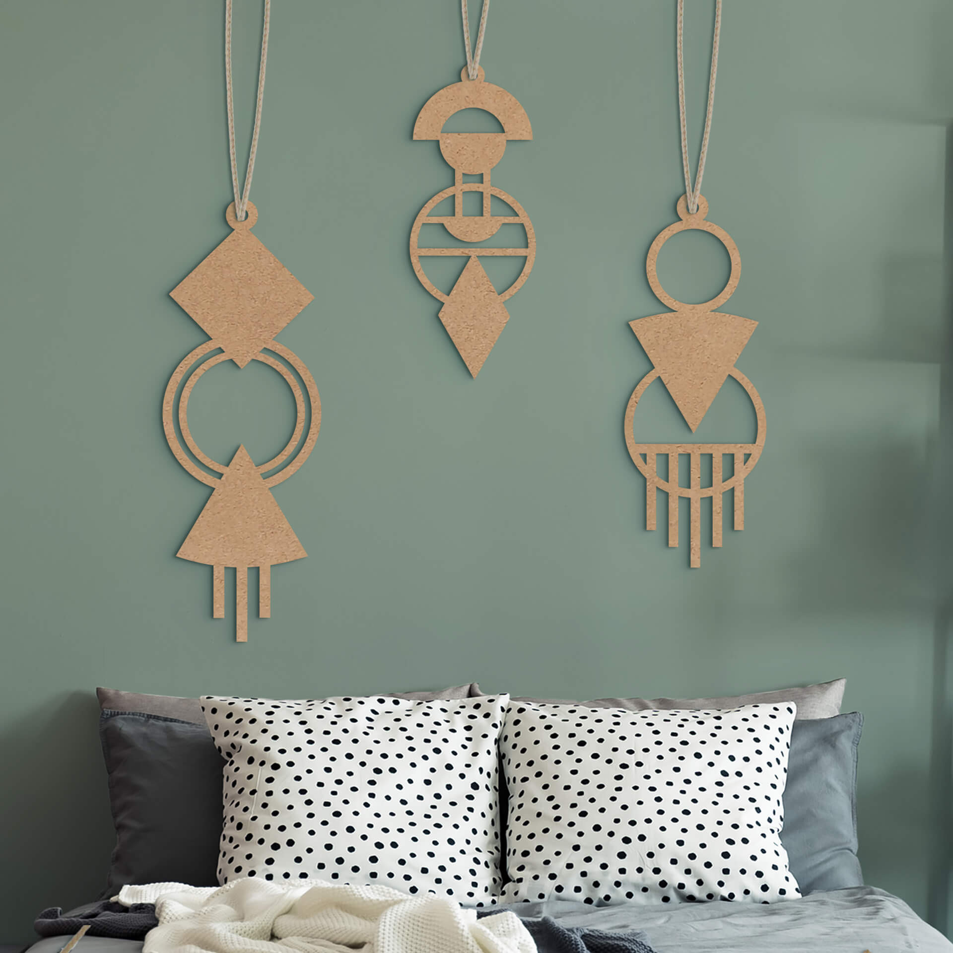Dekoracja drewniana Macrame - geometryczna - MDF natura