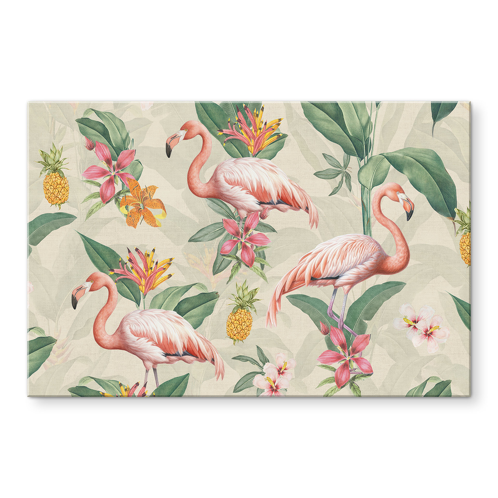 Panel szklany do kuchni Flaming i tropikalne liście | Egzotyka do kuchni - Bloomery Decor