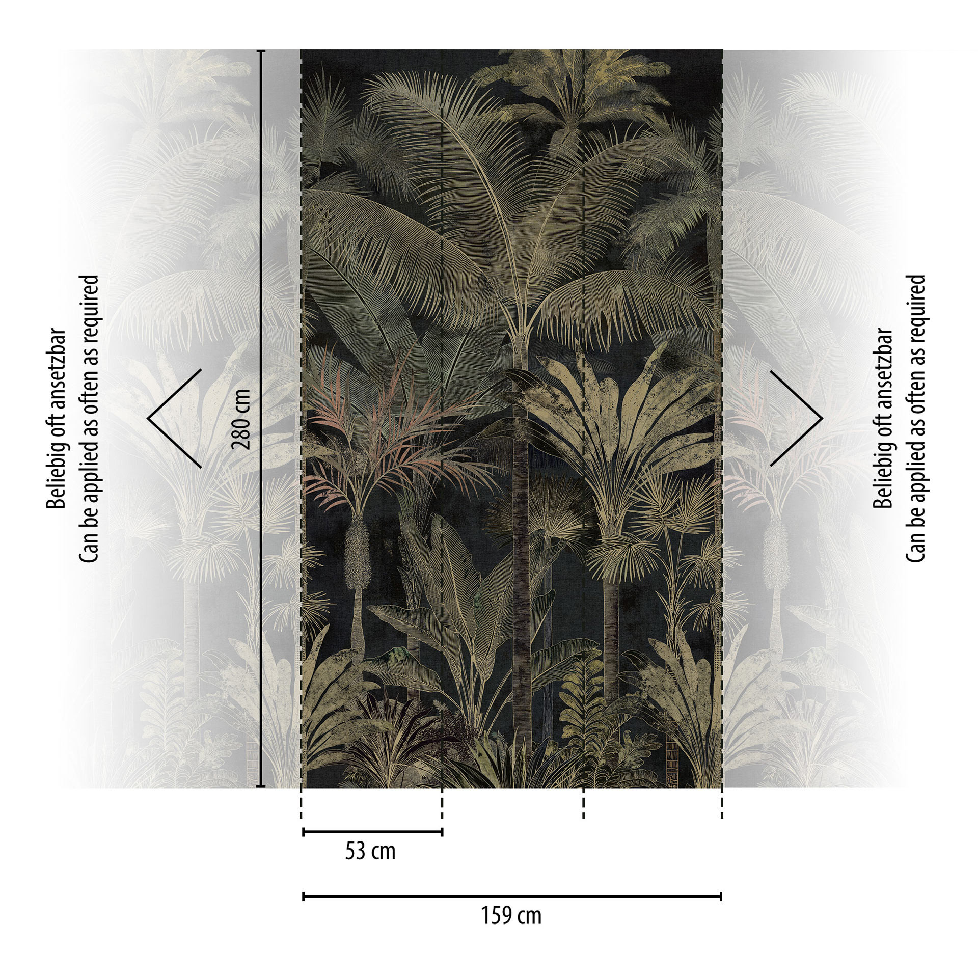 Fotobehang palmbomen jungle uitzetbaar zwart groen 159x280 cm Vliesbehang