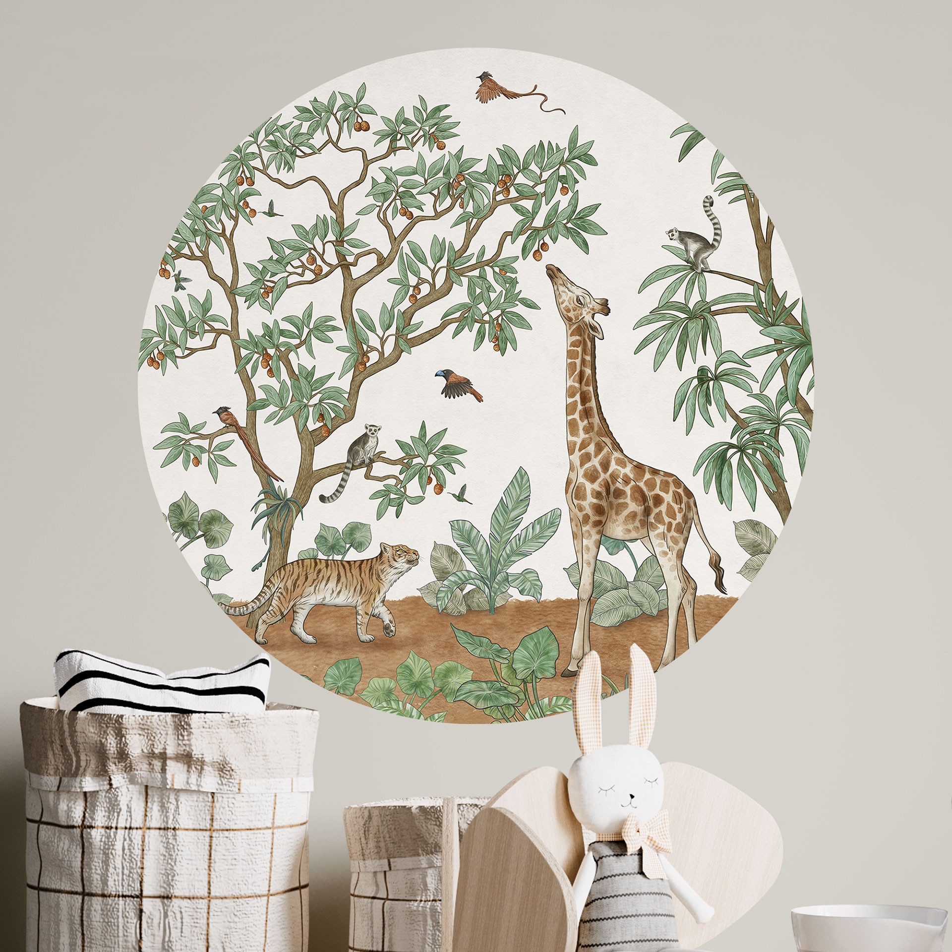 Wandtattoo Kinderzimmer - Wimmelbild Dschungeltiere - Kikki Belle - Rund