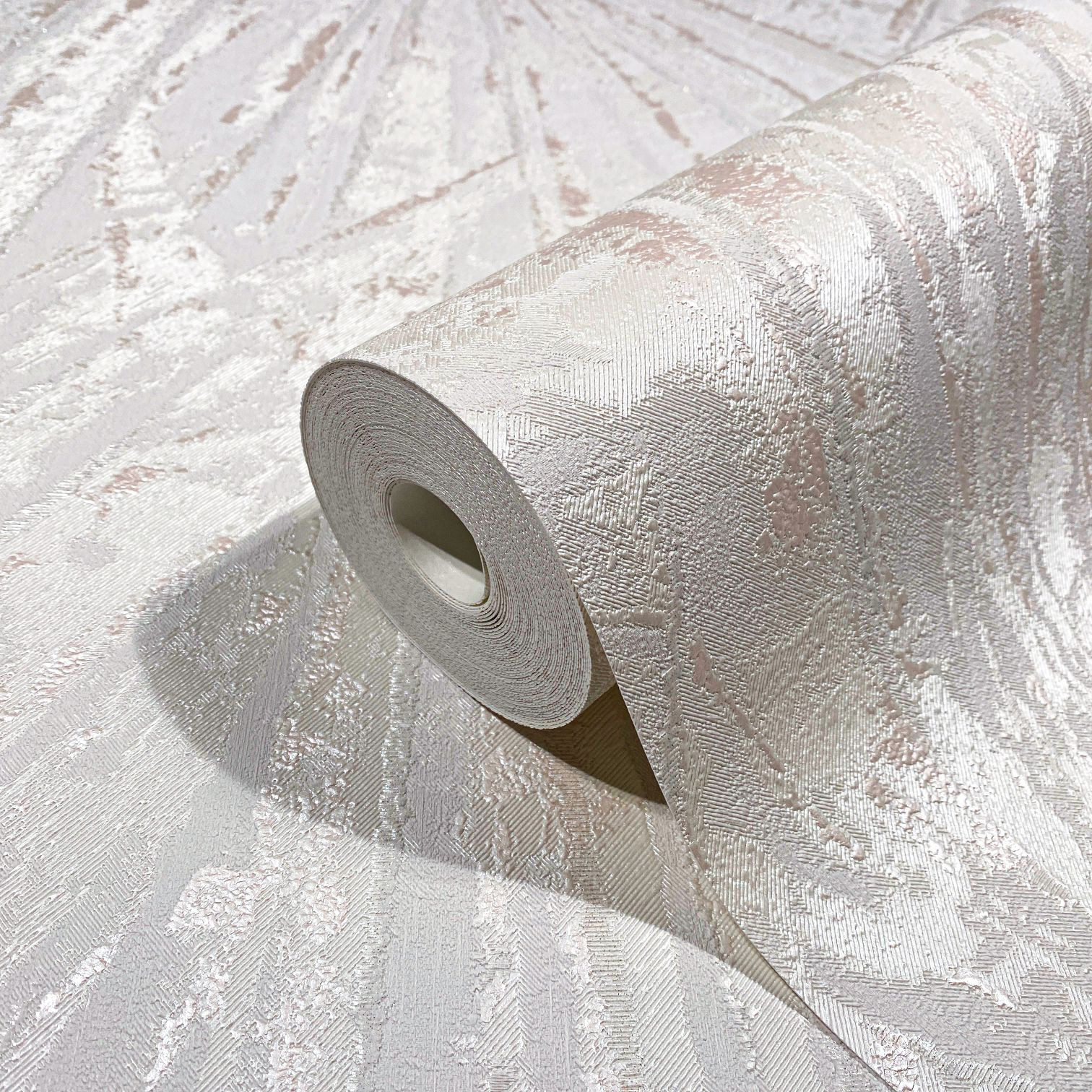 Vliesbehang met glans en waaierlook grijs, beige textuur