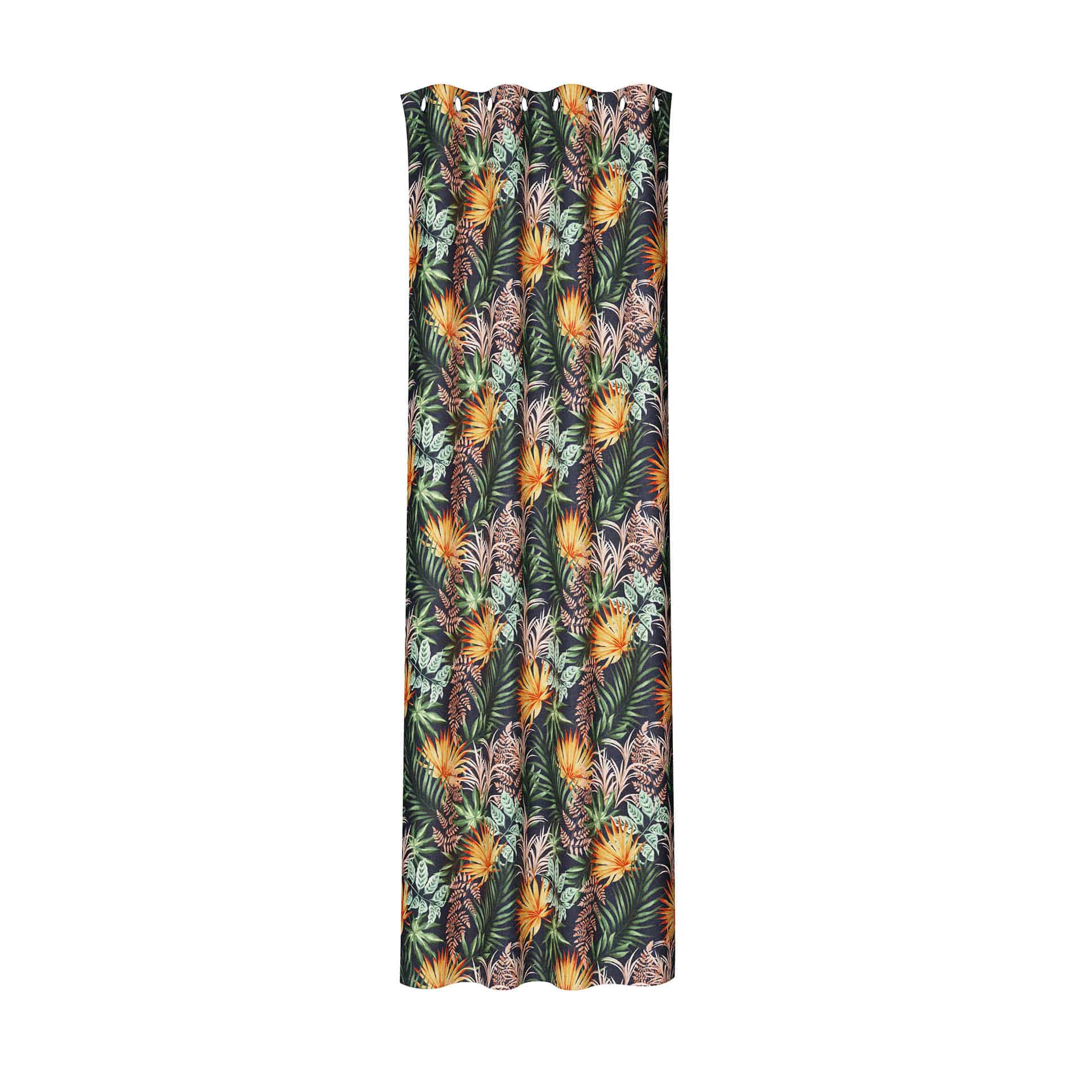 Ösenvorhang mit floralem Design - Ösenschal schwarz und orange - Vorhang mit Ösen