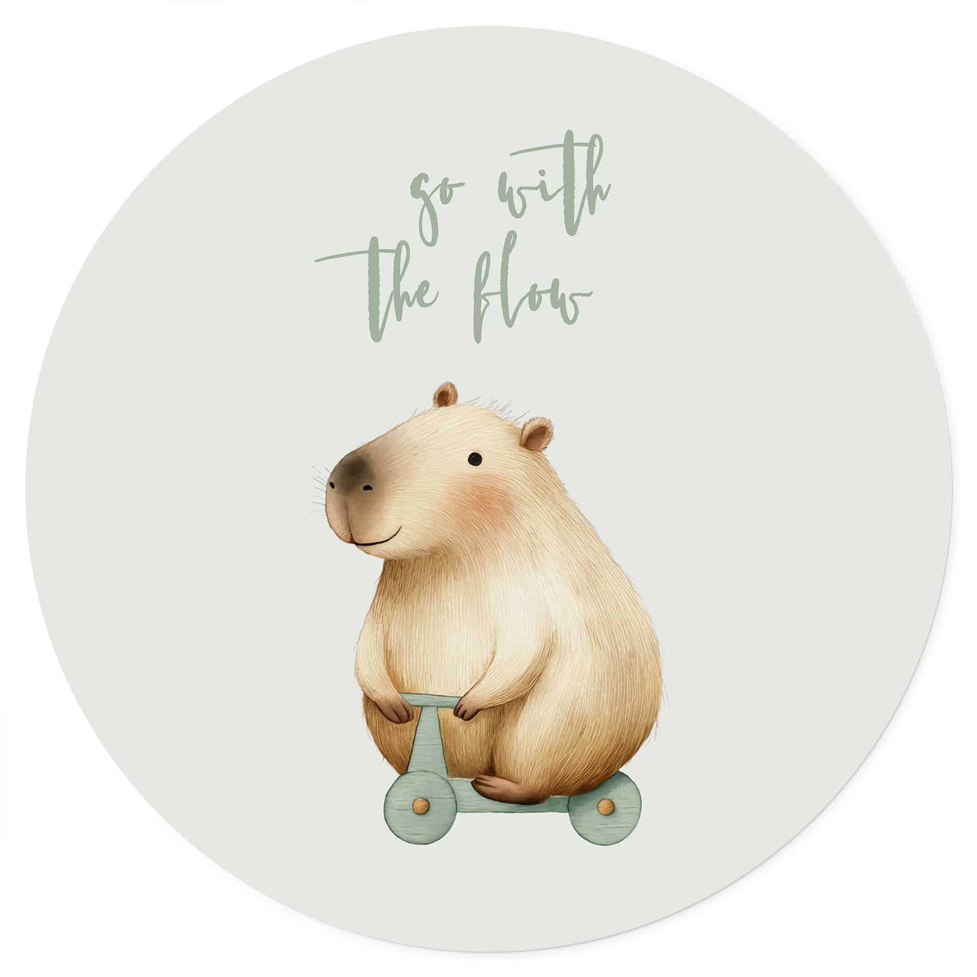 Kinderzimmer Wandtattoo Capybara auf Roller - Flow Spruch - Rund