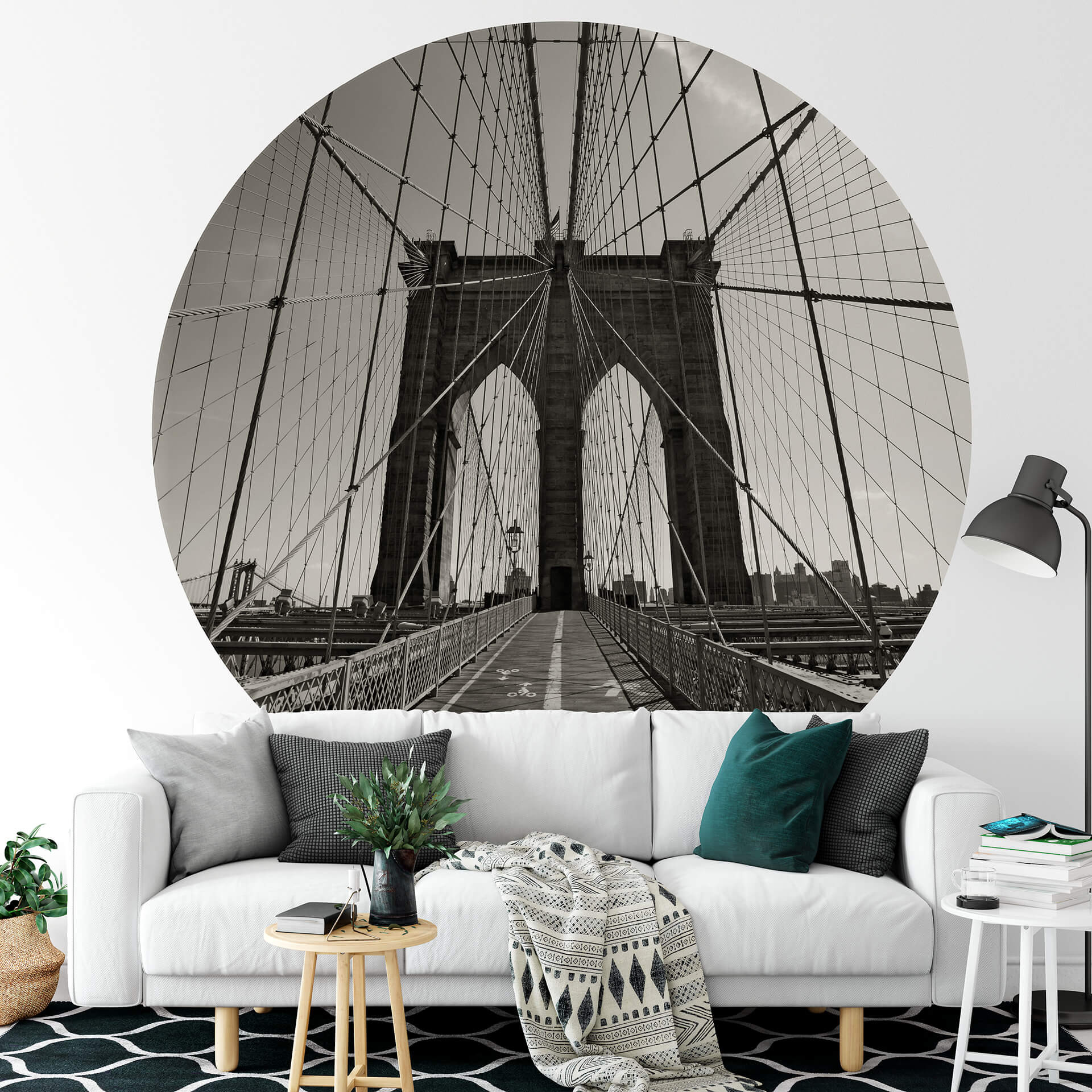 Behangcirkel Brooklyn Bridge Perspective - vliesbehang/zelfklevend vliesbehang