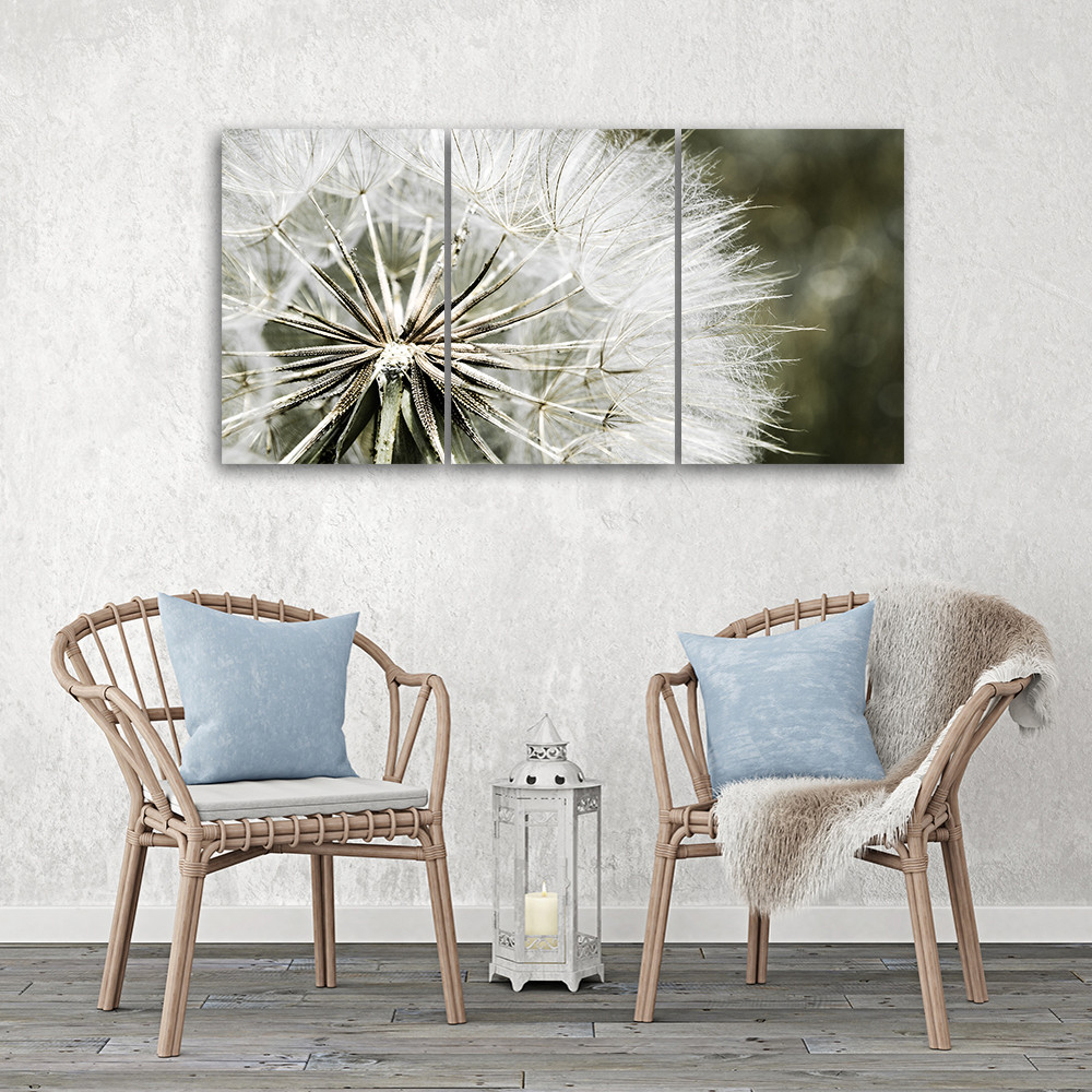 3 stykke lærredsprint, blæser hvide blomster
