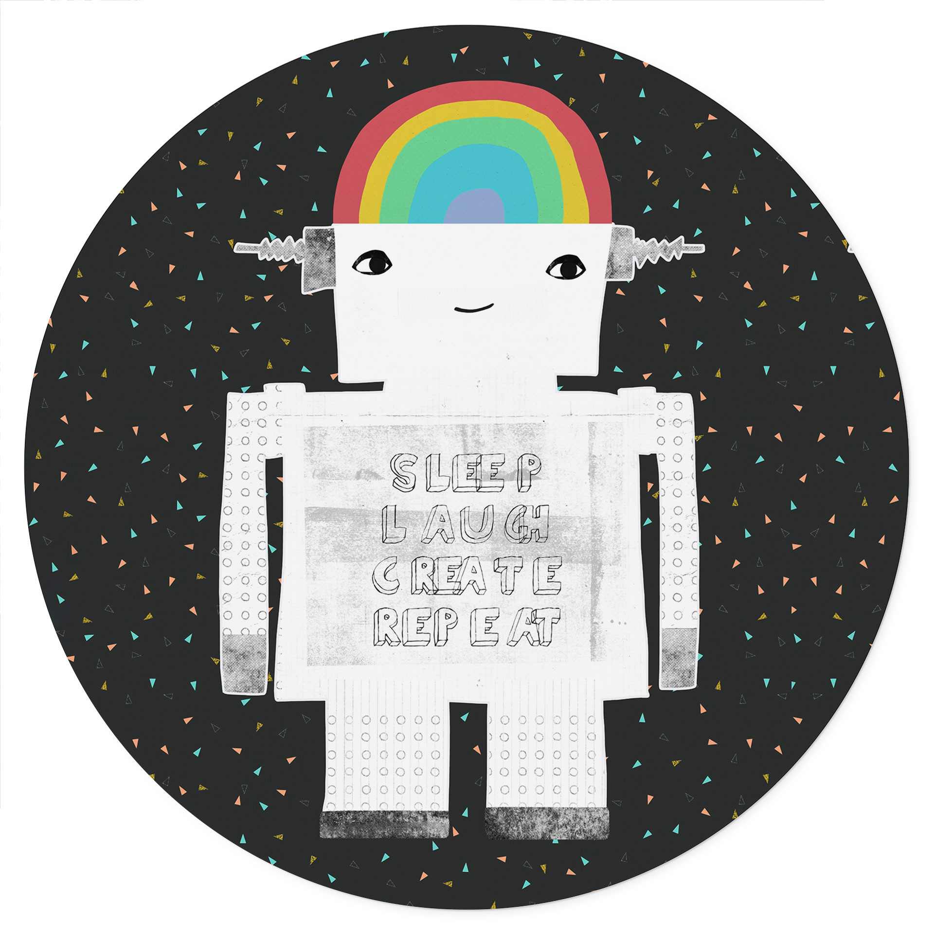 Kinderzimmer Wandtattoo Regenbogen-Roboter Sleep Laugh Create - Treechild - Rund