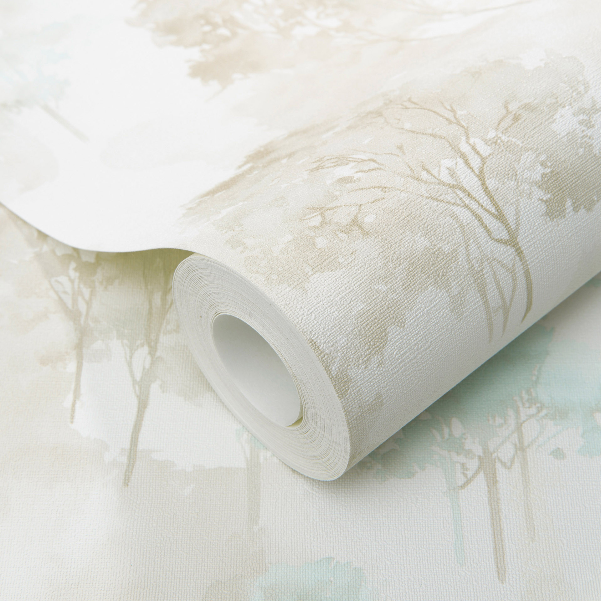 Vliesbehang aquarel bos met bomen in mint beige crème Scandinavisch