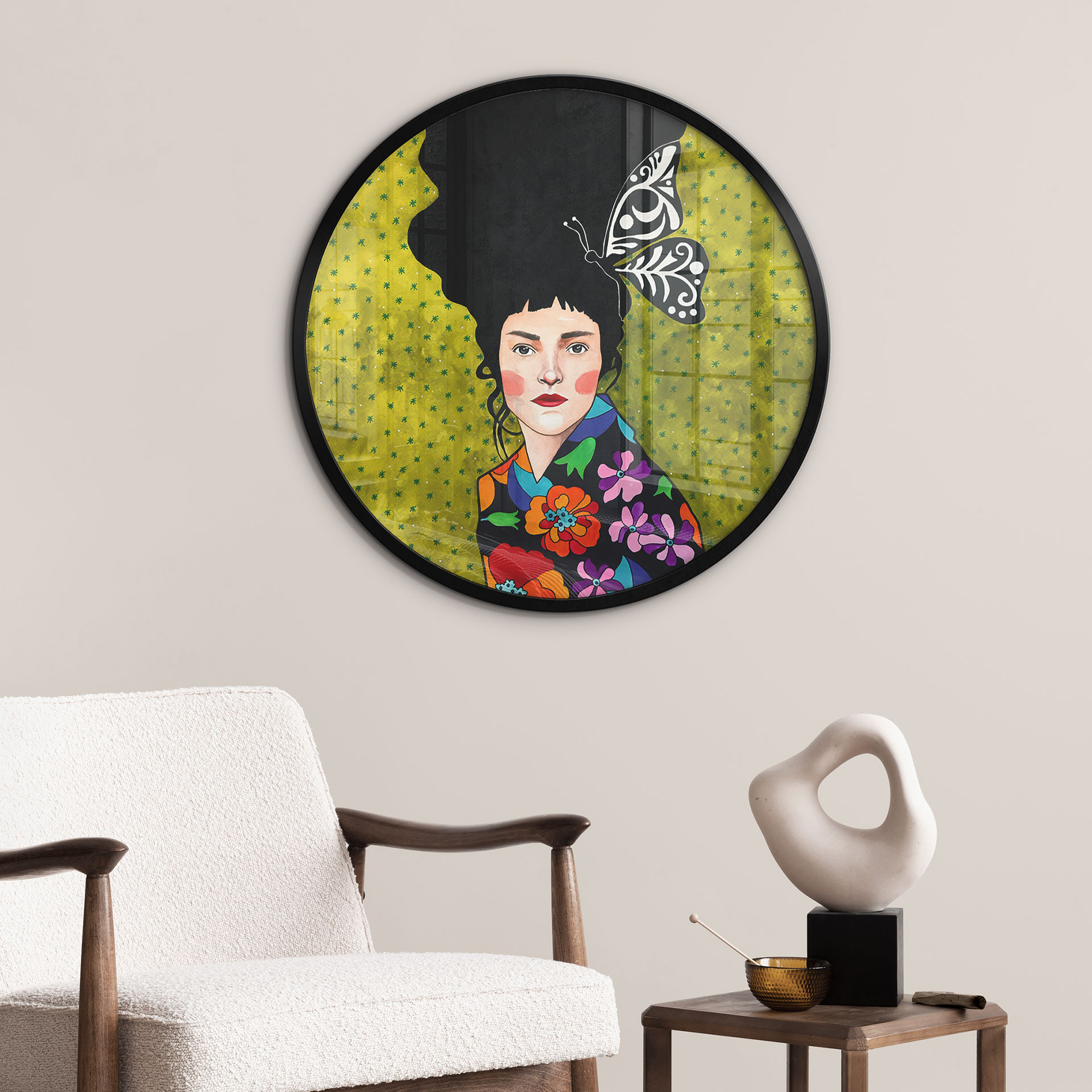 Poster Femme avec un papillon dans les cheveux - Hülya - Rond