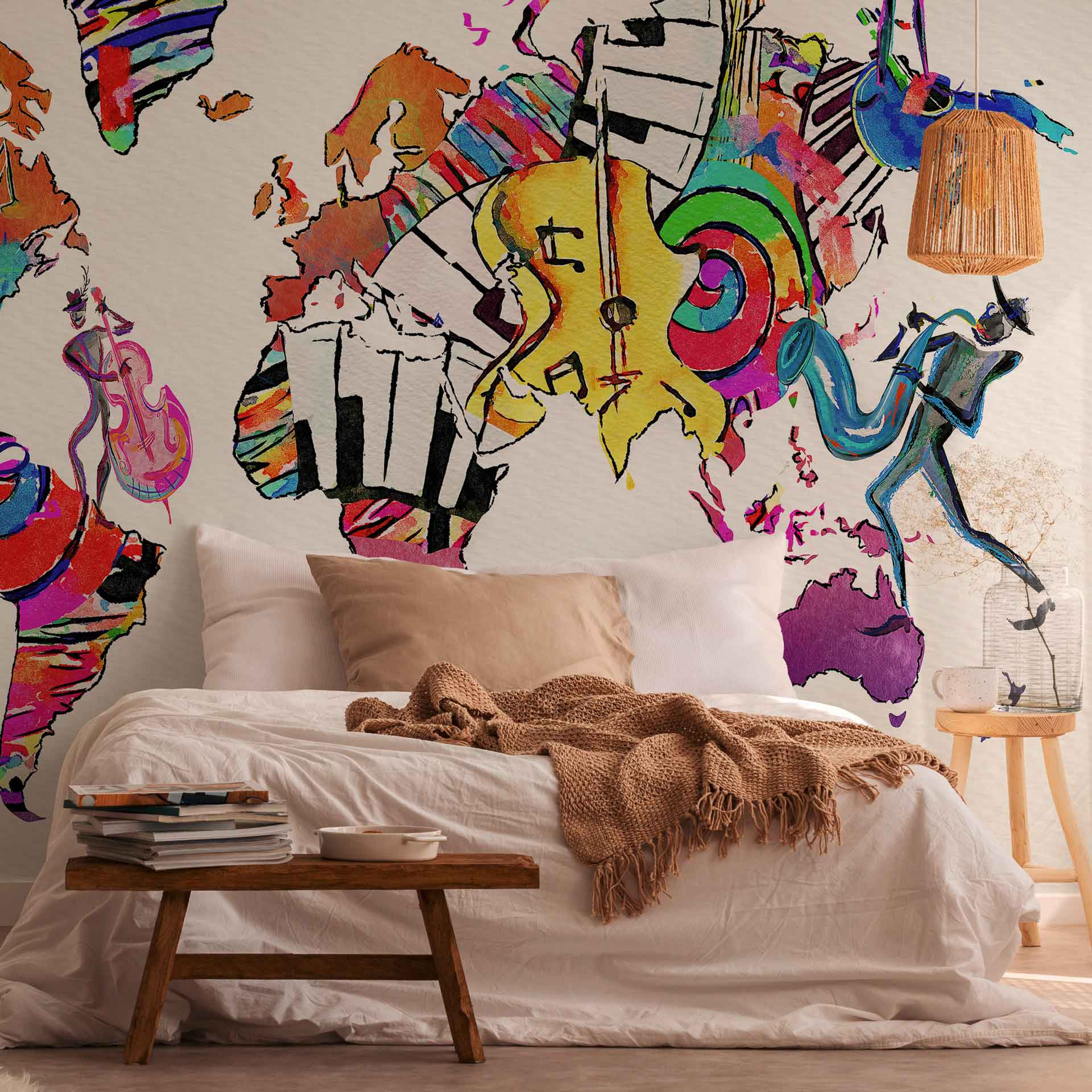 behang WorldOfMusic in crème oranje - vliesbehang Designwalls 2 - 2,55 x 3,5 m