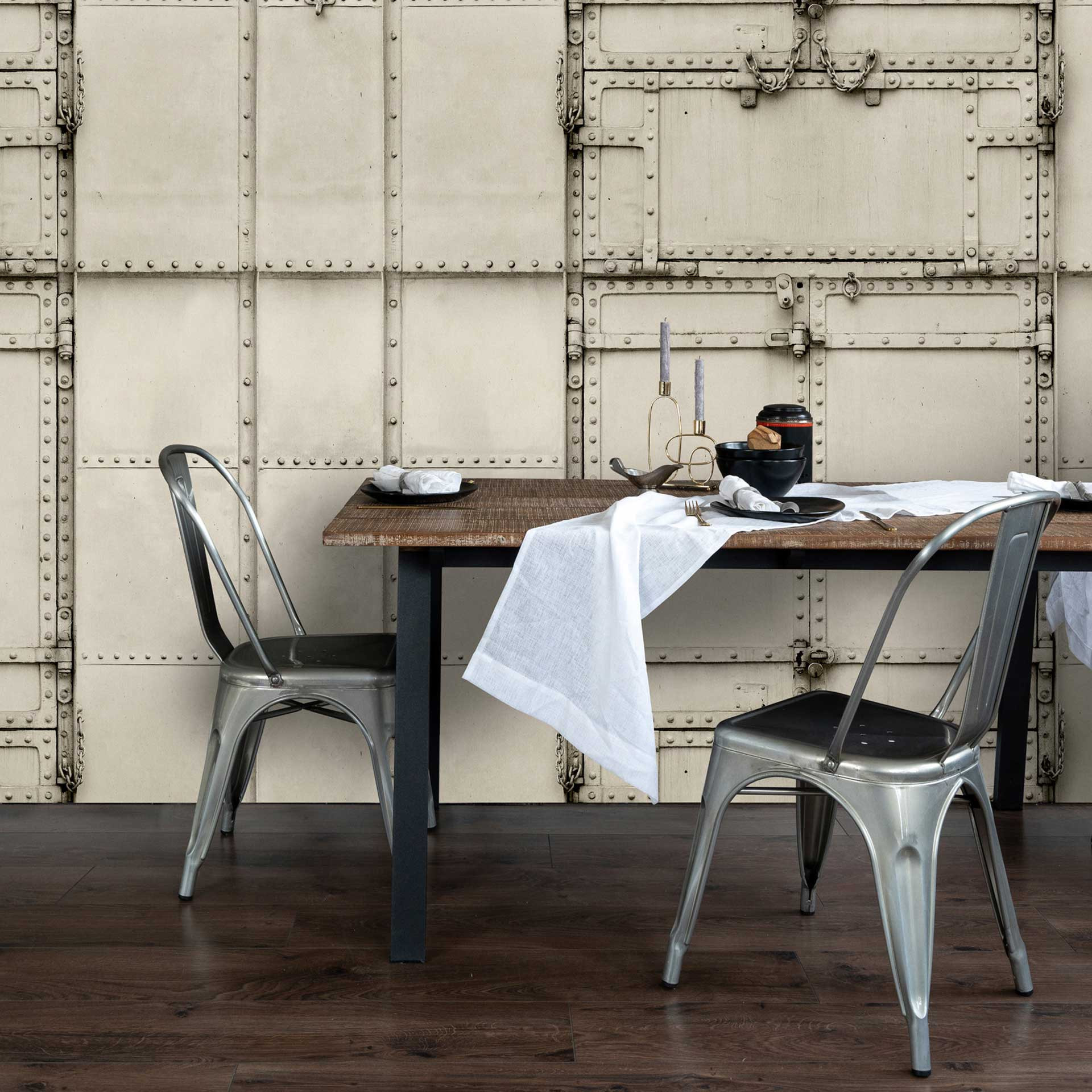 Industriële Stijl Behang Muurschildering - Metallic Paneel Look in Grijs