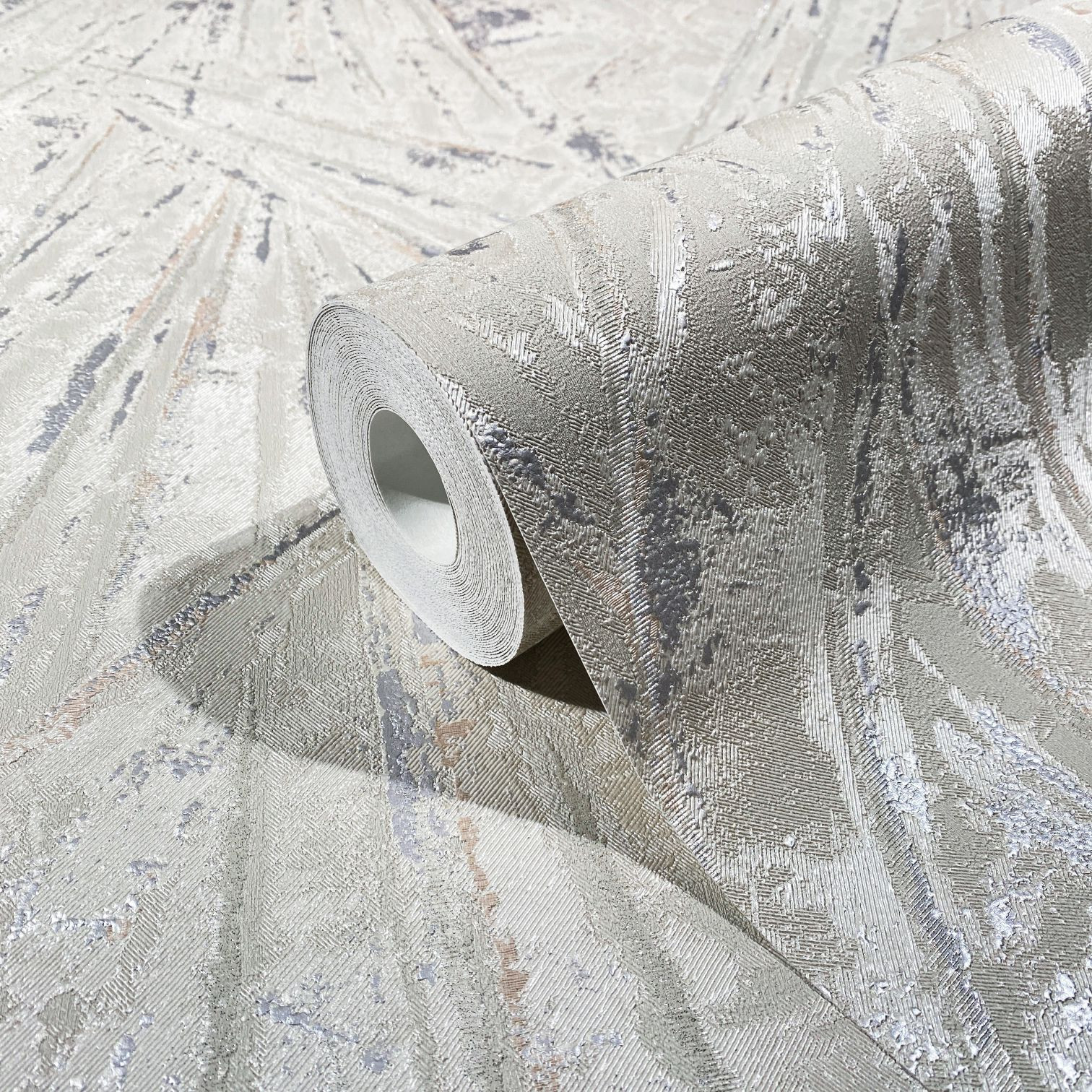 Vliesbehang met glans en waaierlook beige, parelstructuur
