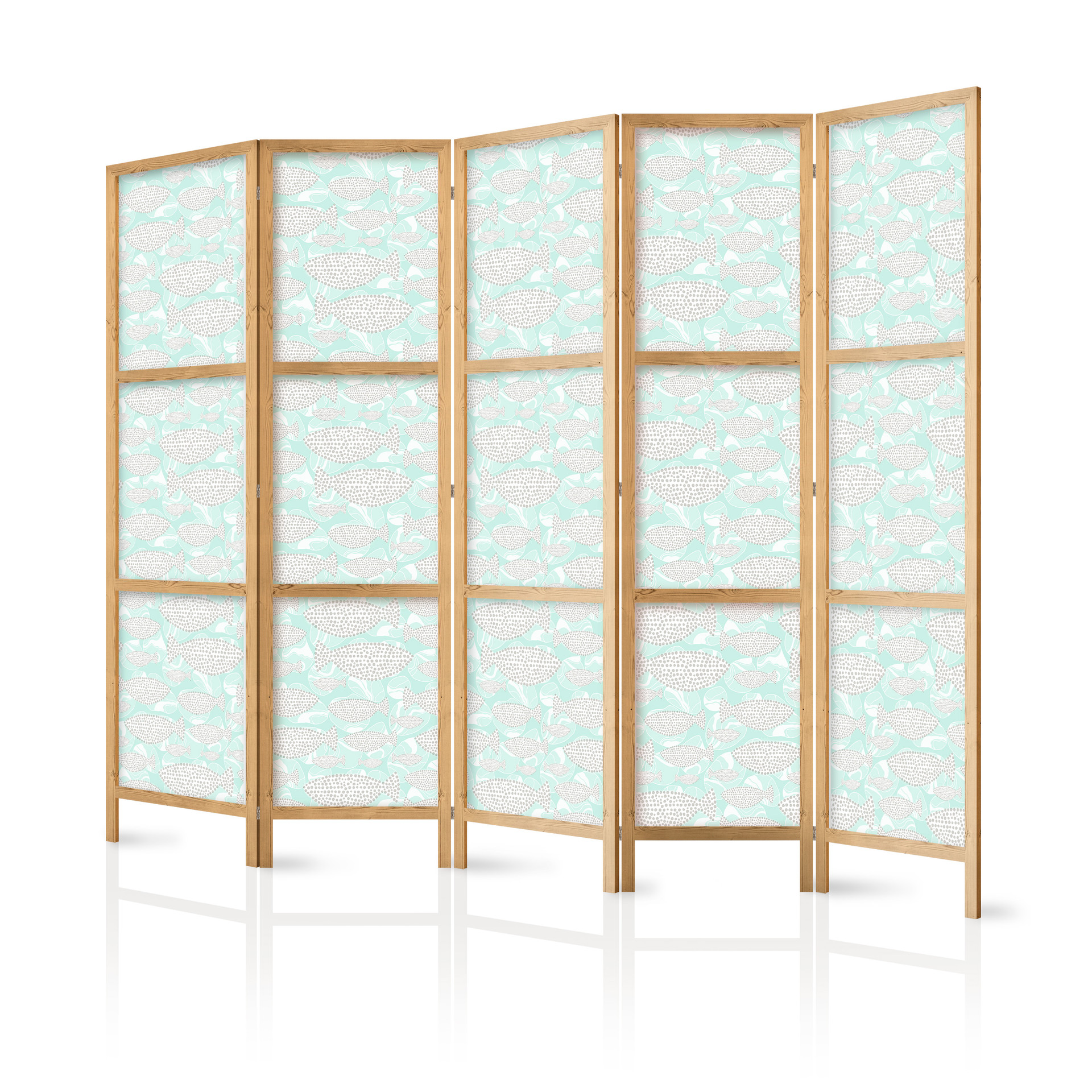 Japanischer Paravent, Raumteiler freistehend, Trennwand - Minimalist Fish