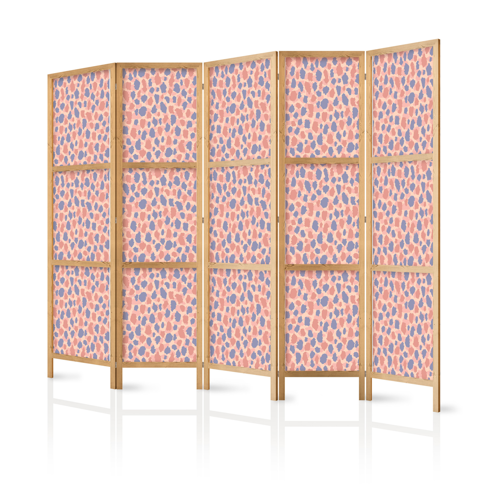 Japanischer Paravent, Raumteiler freistehend, Trennwand - Giraffe Pattern in Blue-Pink Spots