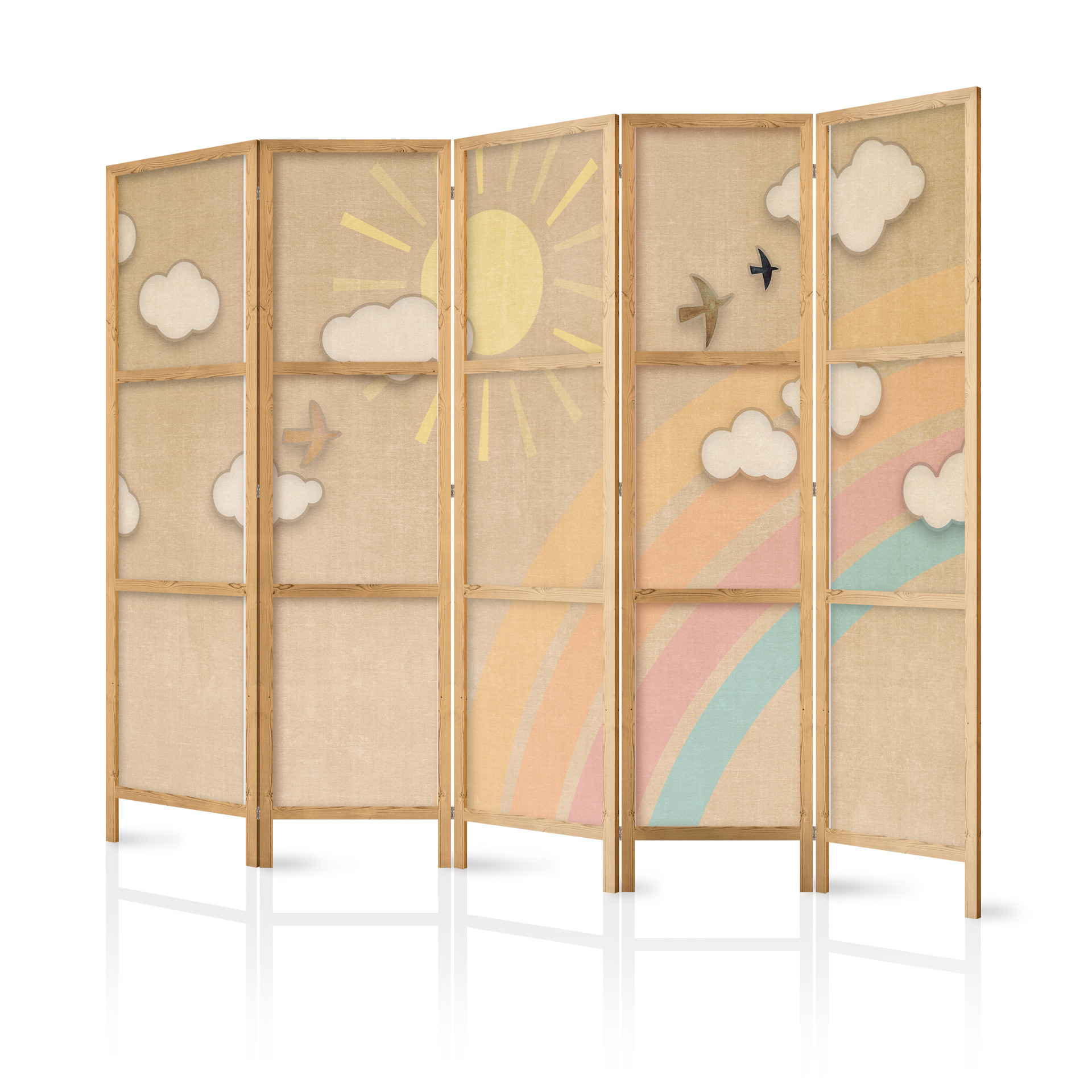 Japanischer Paravent, Raumteiler freistehend, Trennwand - Holiday Sky: Rainbow and Birds