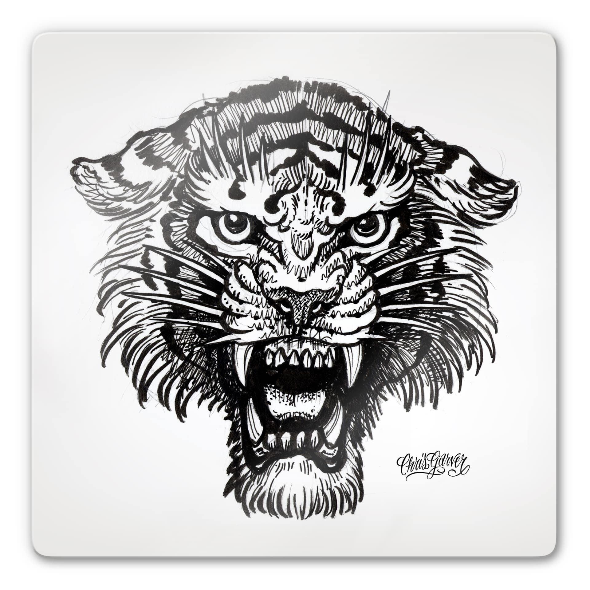 Glasbild Miami Ink Tiger s/w