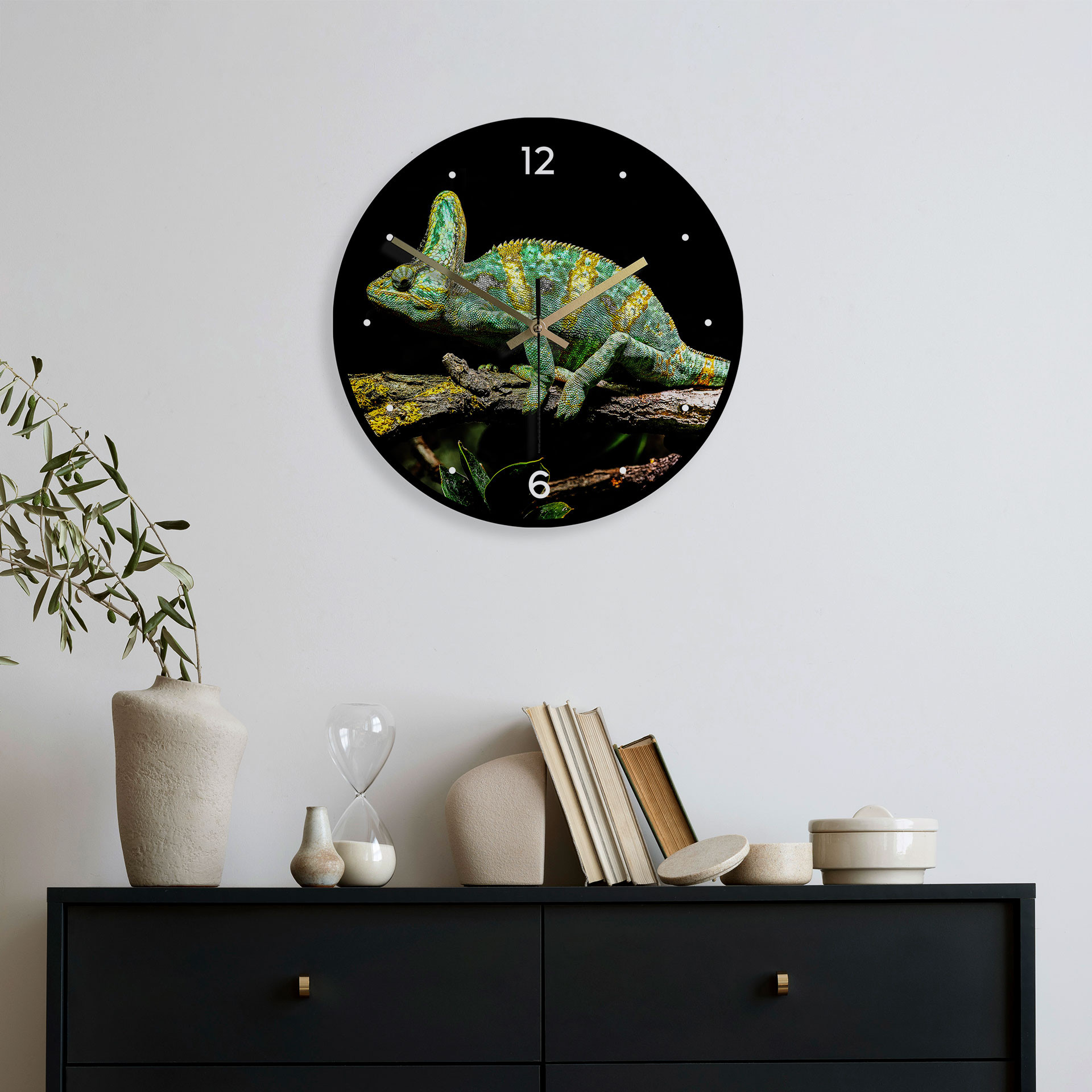 Wanduhr aus Glas - Chamäleon - Brown - Ø 30 cm