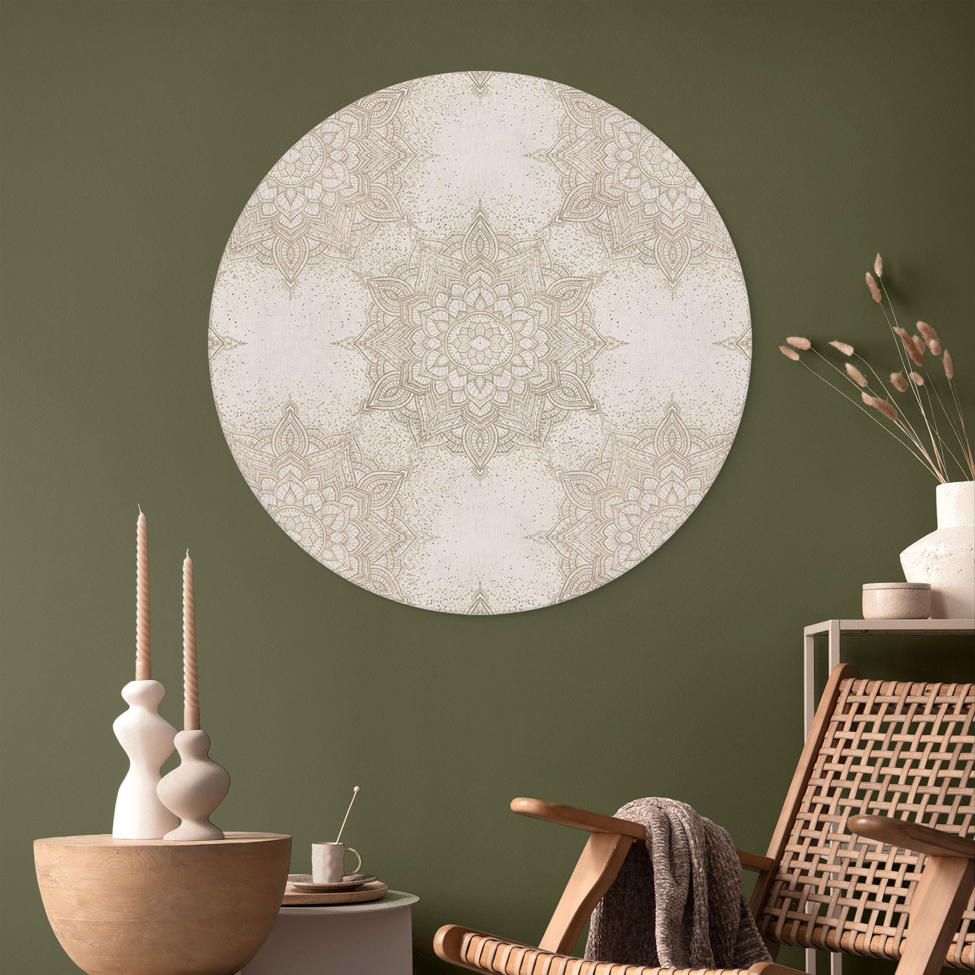 Billede Elegant mandala i sandguld - Bloomery Decor - rund – print på aluminium (Alu-Dibond)