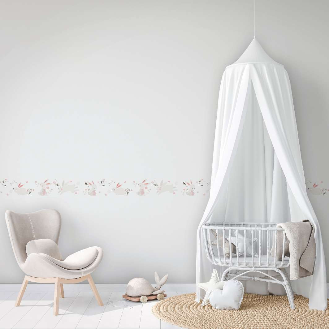 Carta da parati, carta da parati in tessuto non tessuto per bambini, bianco, rosa