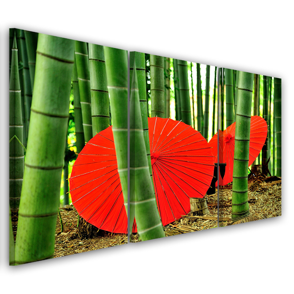 3 stykke lærred print Japan bambus paraplyer