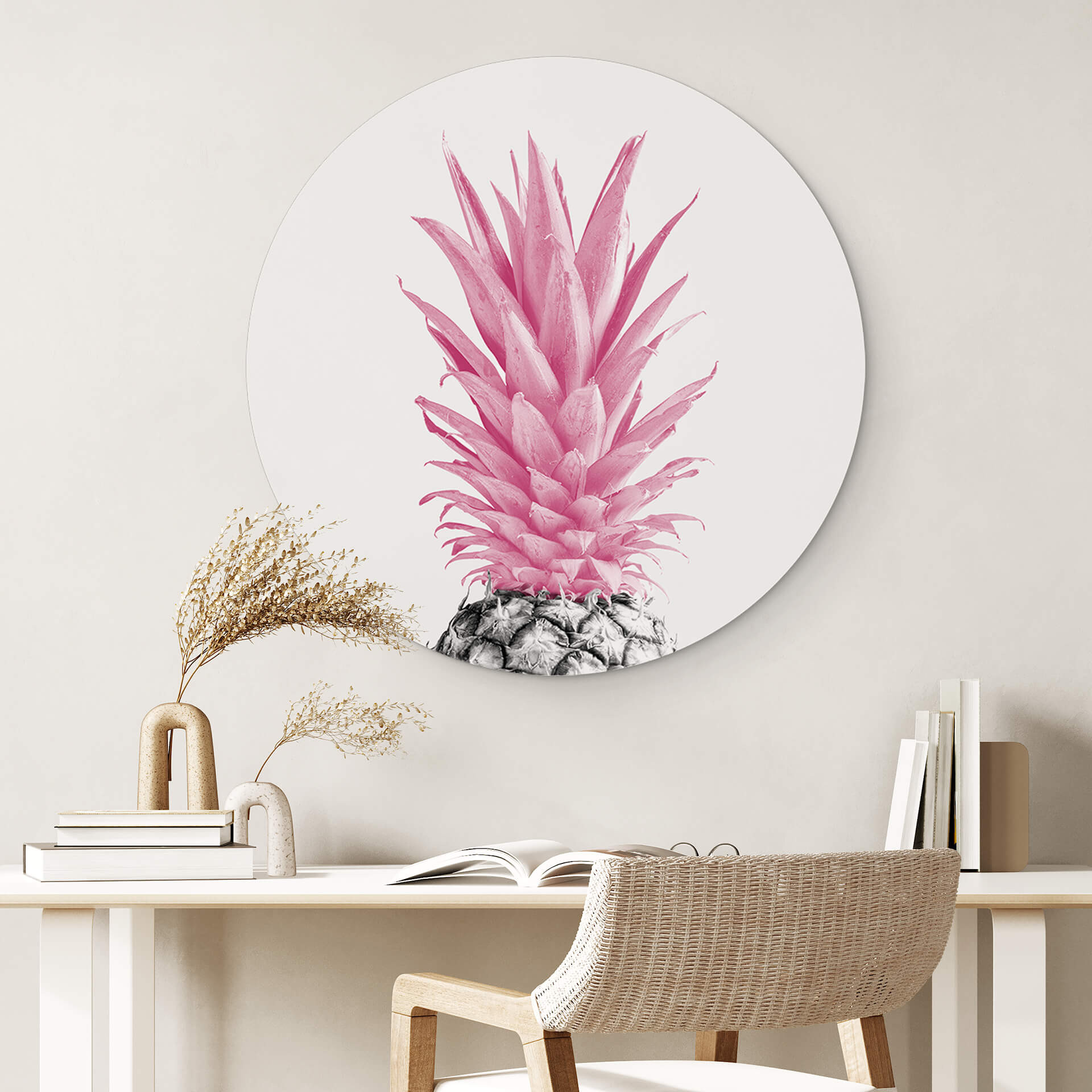 Vægcirkel 1X Studio - Pink Pineapple – print på aluminium (Alu-Dibond)