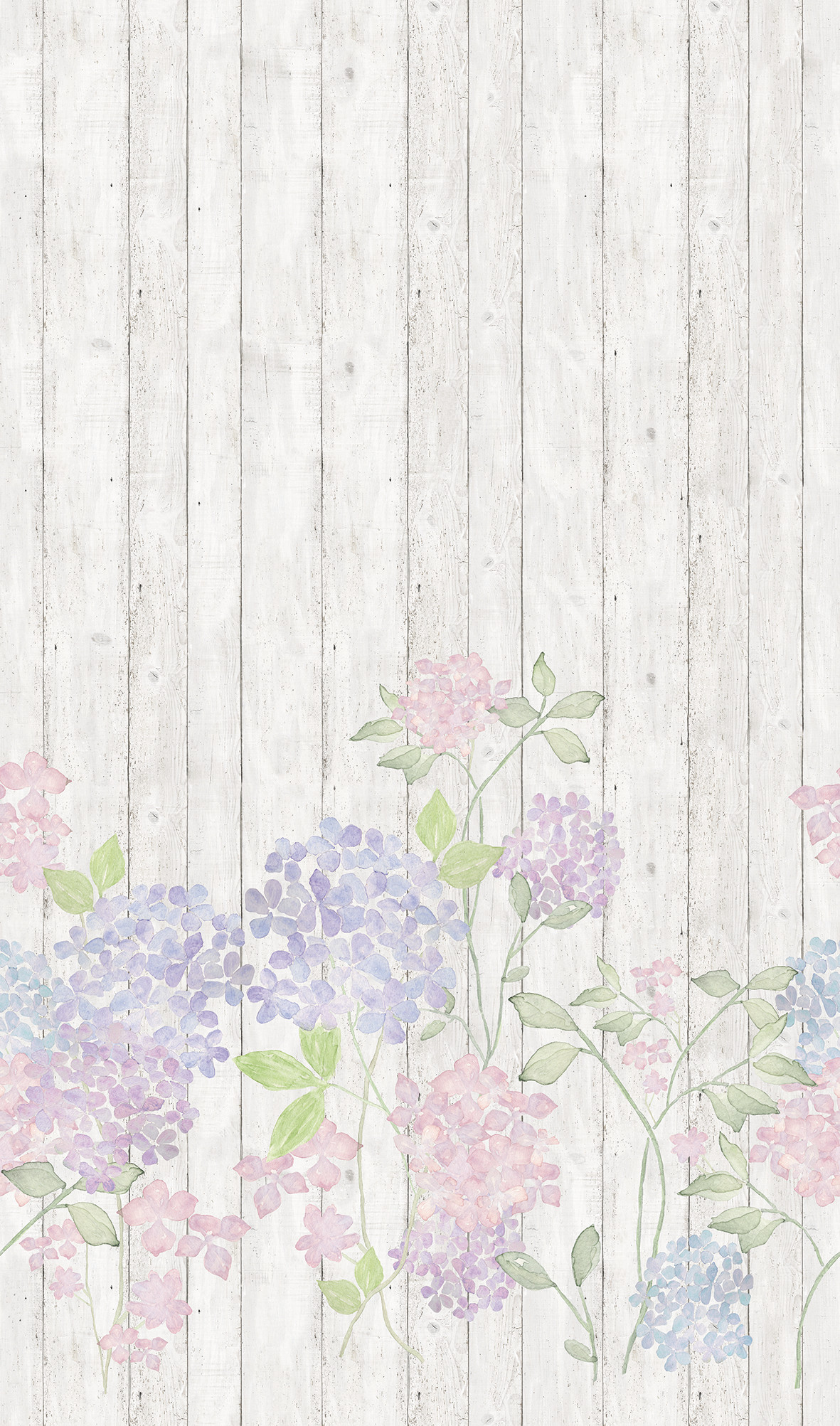 Fotobehang met kleine bloemen op houten schutting Grijs, houteffect 2,70 x 1,59 m