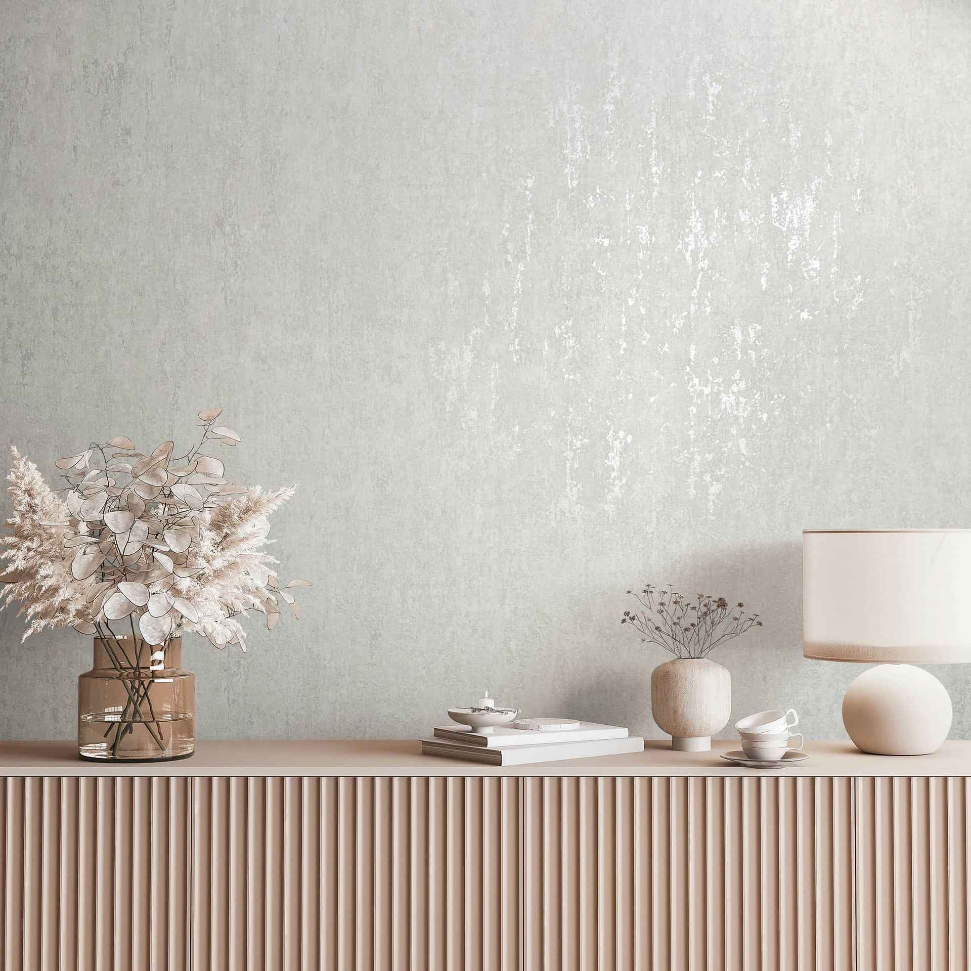Vliesbehang met glans grijs beige betonlook