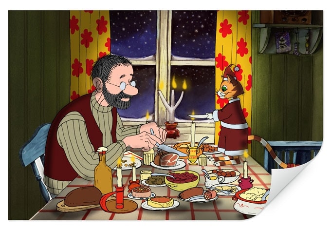 Wallprint W - Pettersson und Findus - Abendmahl bei Kerzenlicht