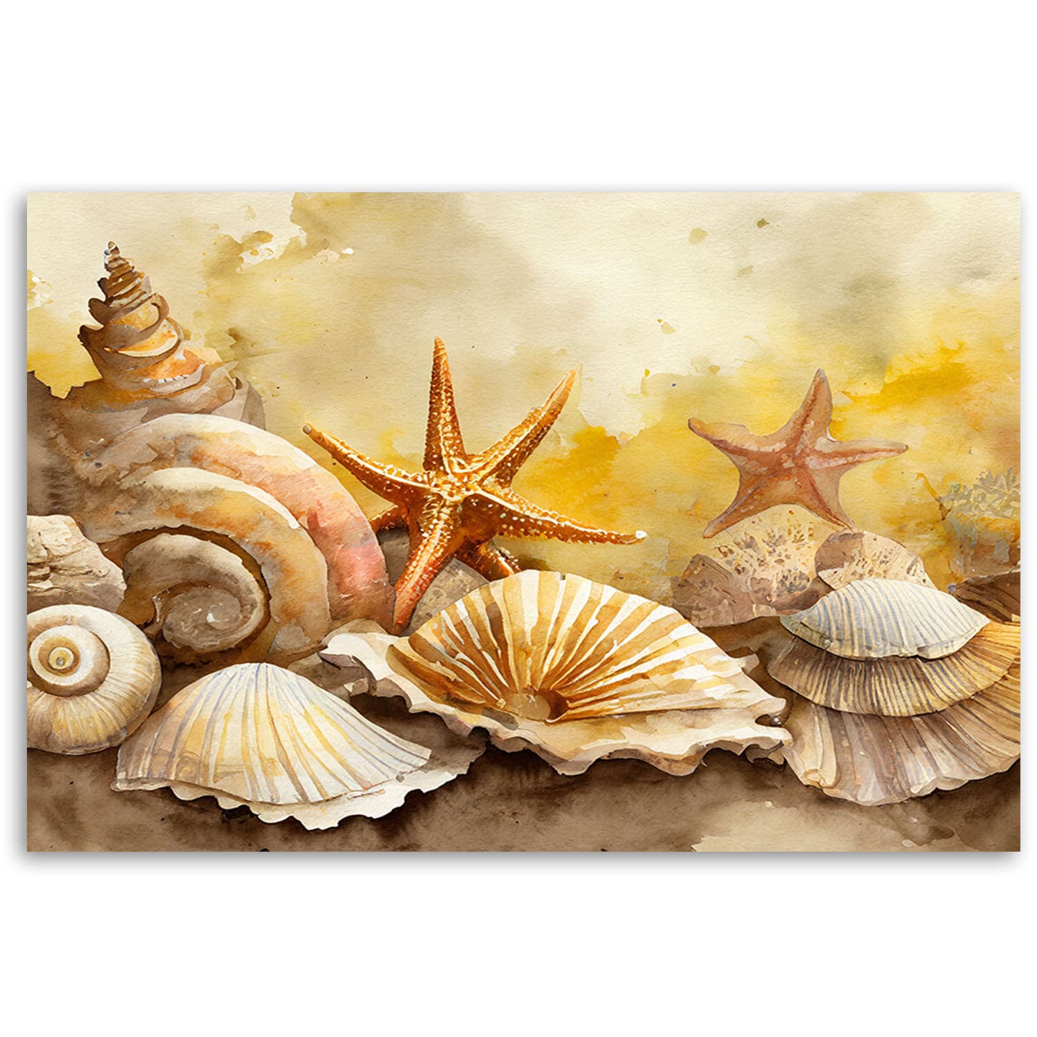 Leinwandbild Muscheln und Seesterne gemalt