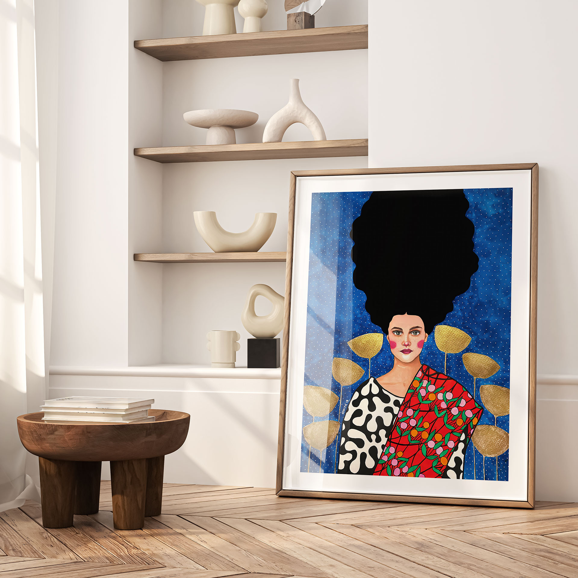 Poster Frau im Feld mit goldenen Blättern - Hülya