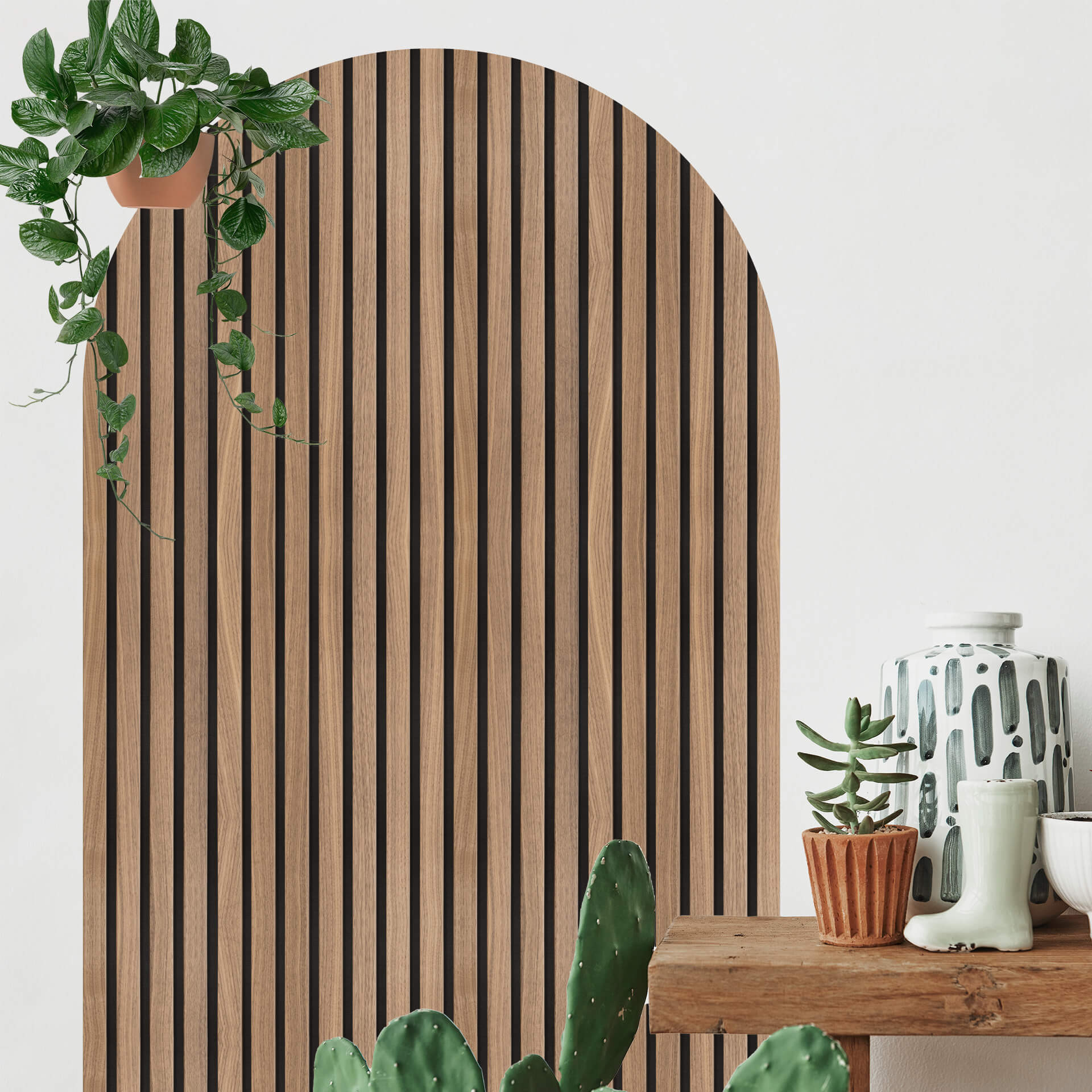 Wallsticker Vægpanel i træ ser bredt ud