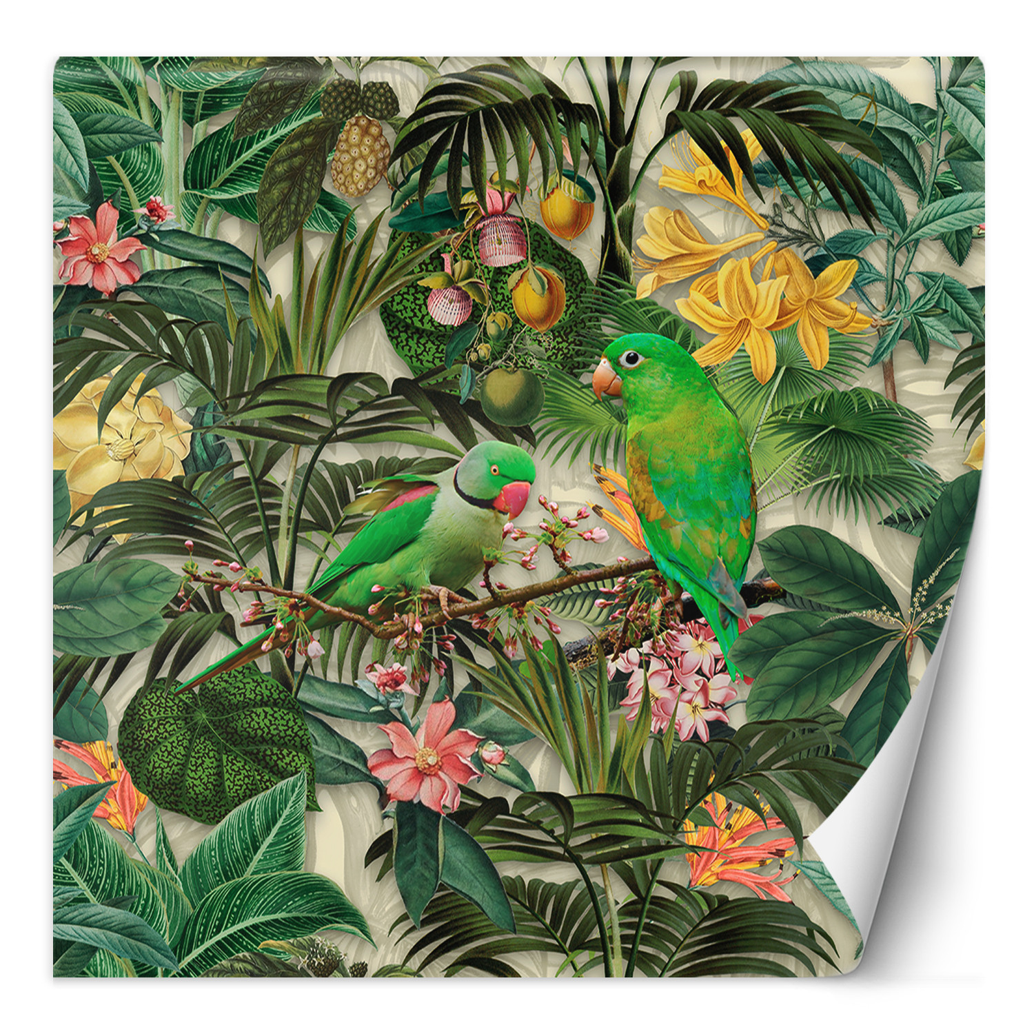 Fototapete, Tropische Vögel Monstera Palmen Blätter Abstrakt - Andrea Haase