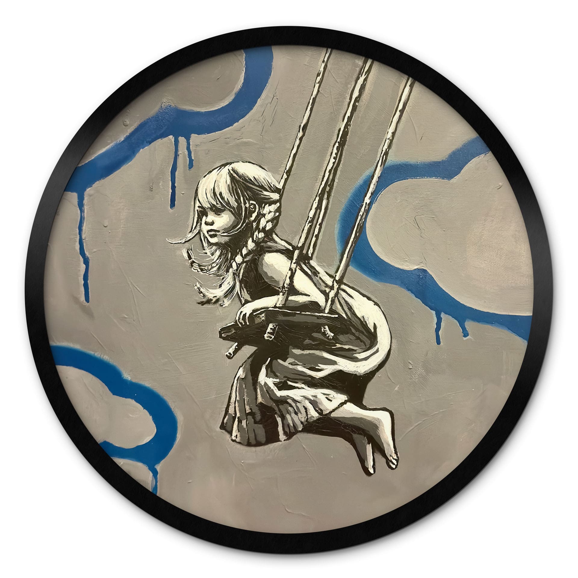 Poster Fille sur une Balançoire Street Art - Habib - Rond