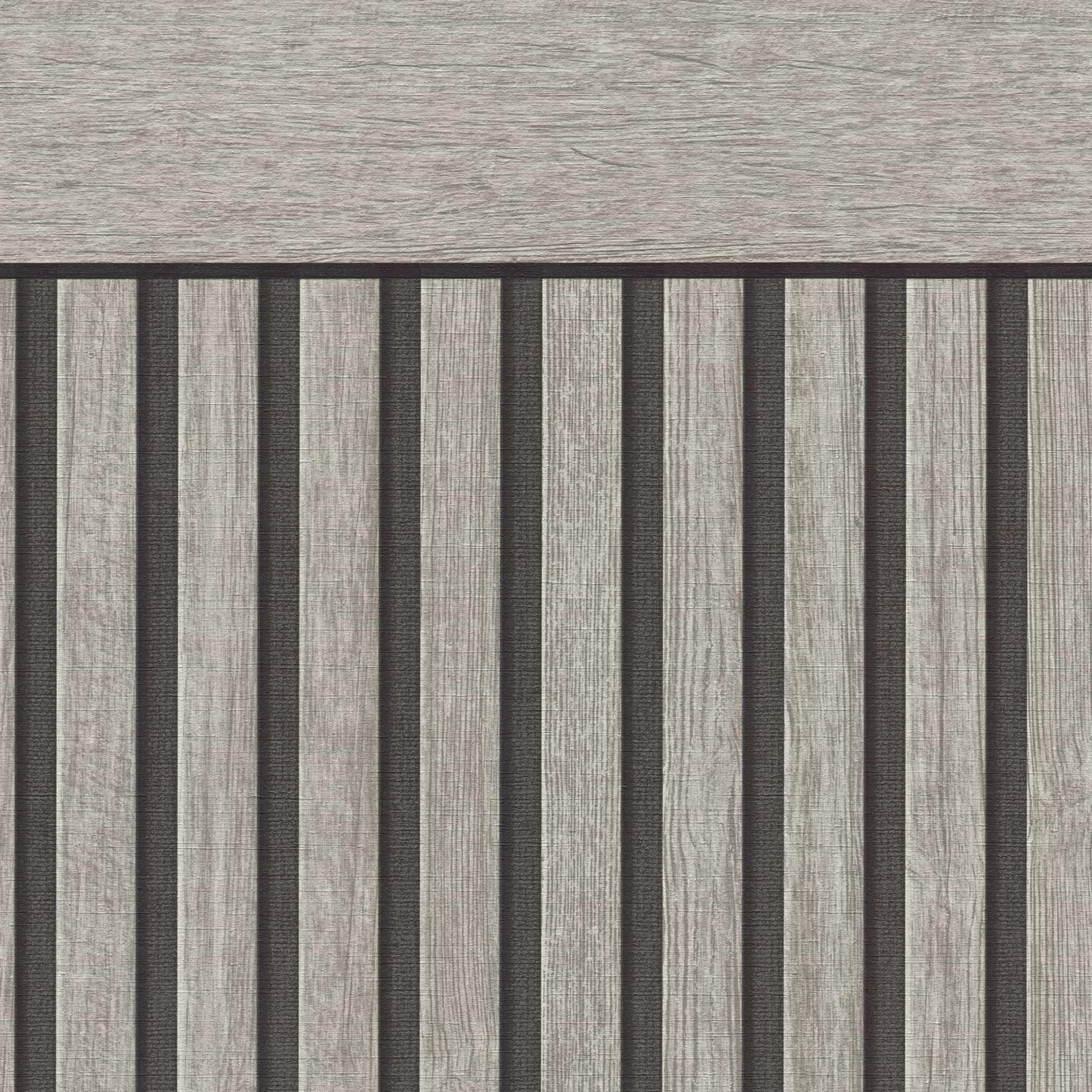 Vliesbehang akoestische look grijs zwart - Vliesbehang met 3D houtstructuur