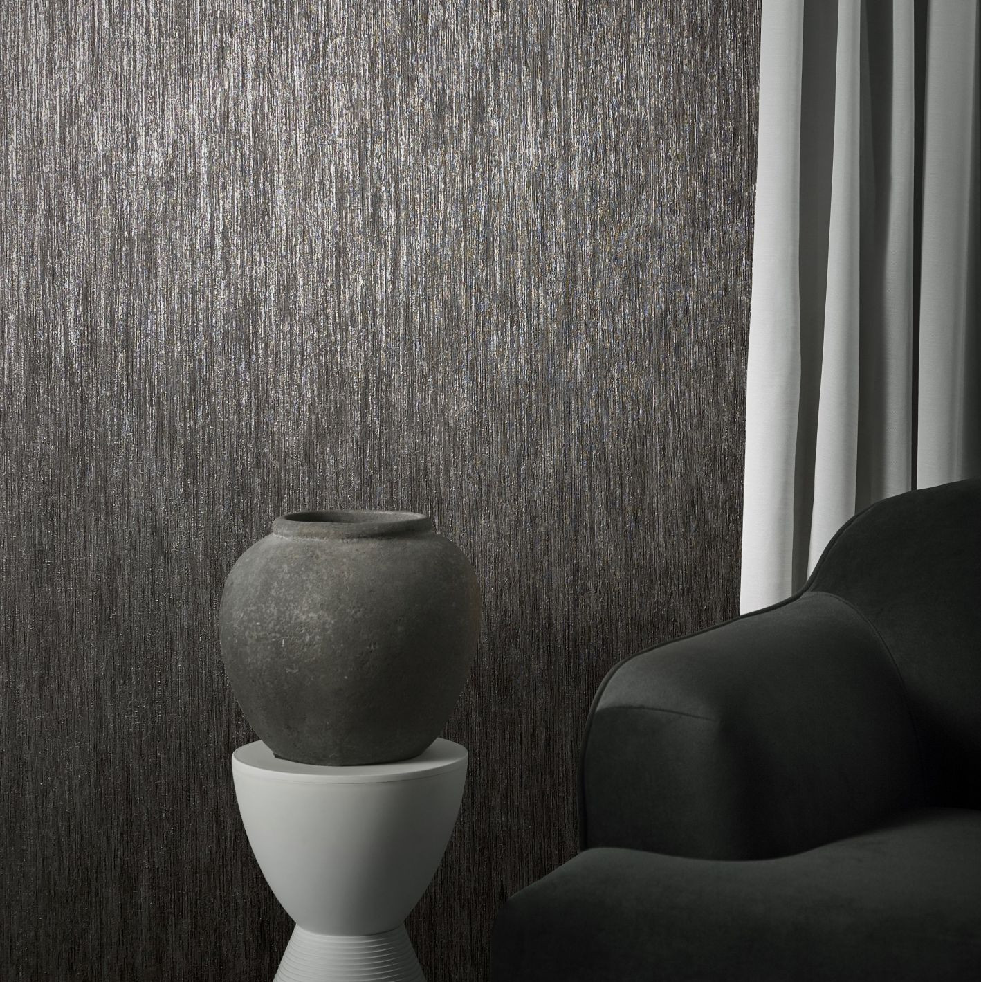Effen behang, vliesbehang Natural Opulence zwart