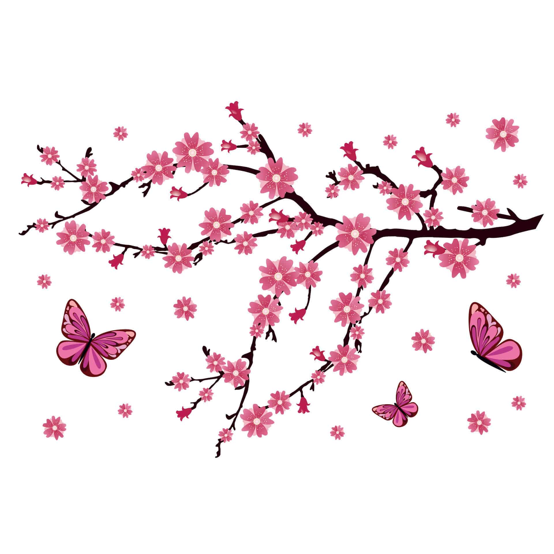 Wallsticker Kirsebær Blomst & Sommerfugl