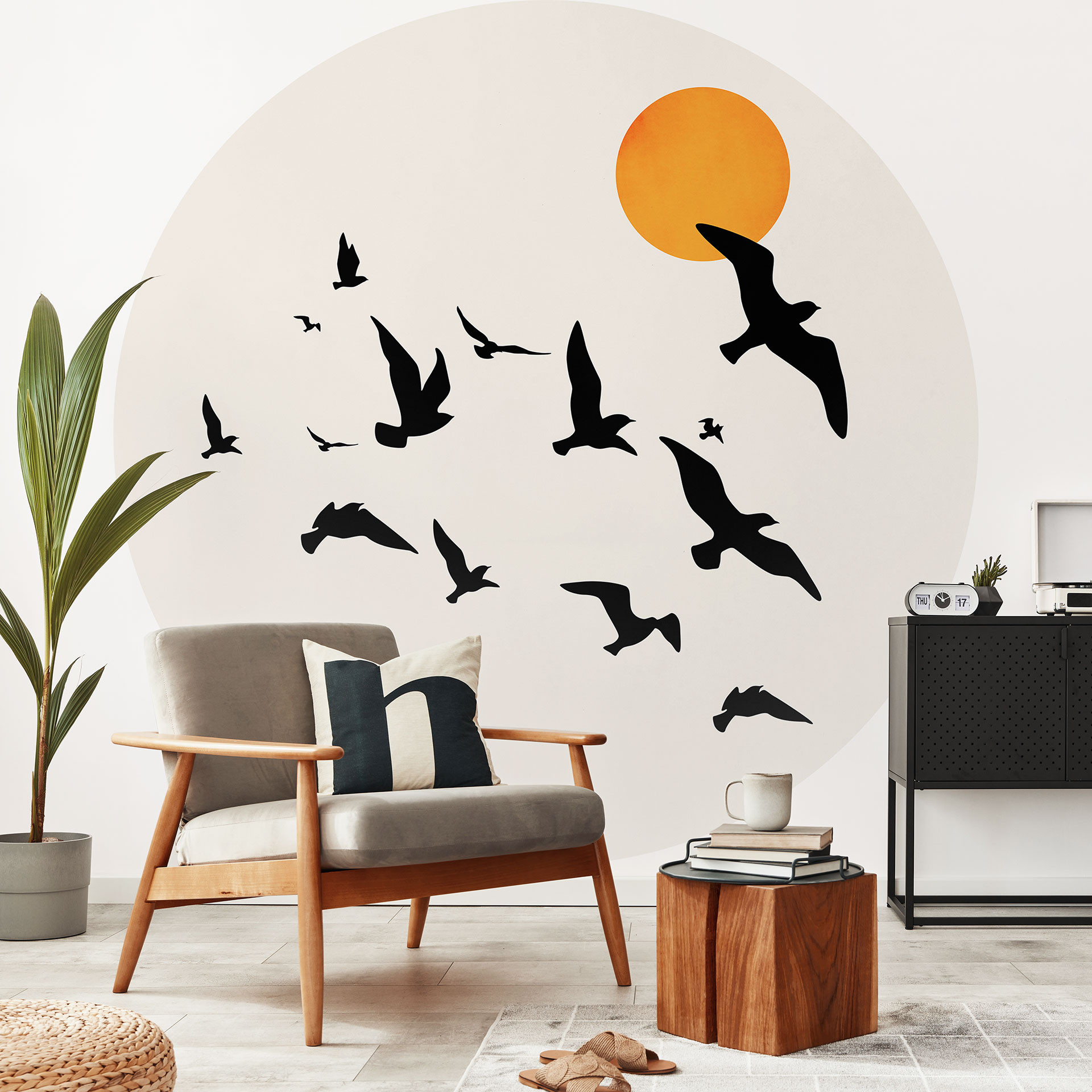 Behangcirkel Trekvogels op weg naar het zuiden - Kubistika - vliesbehang/zelfklevend vliesbehang