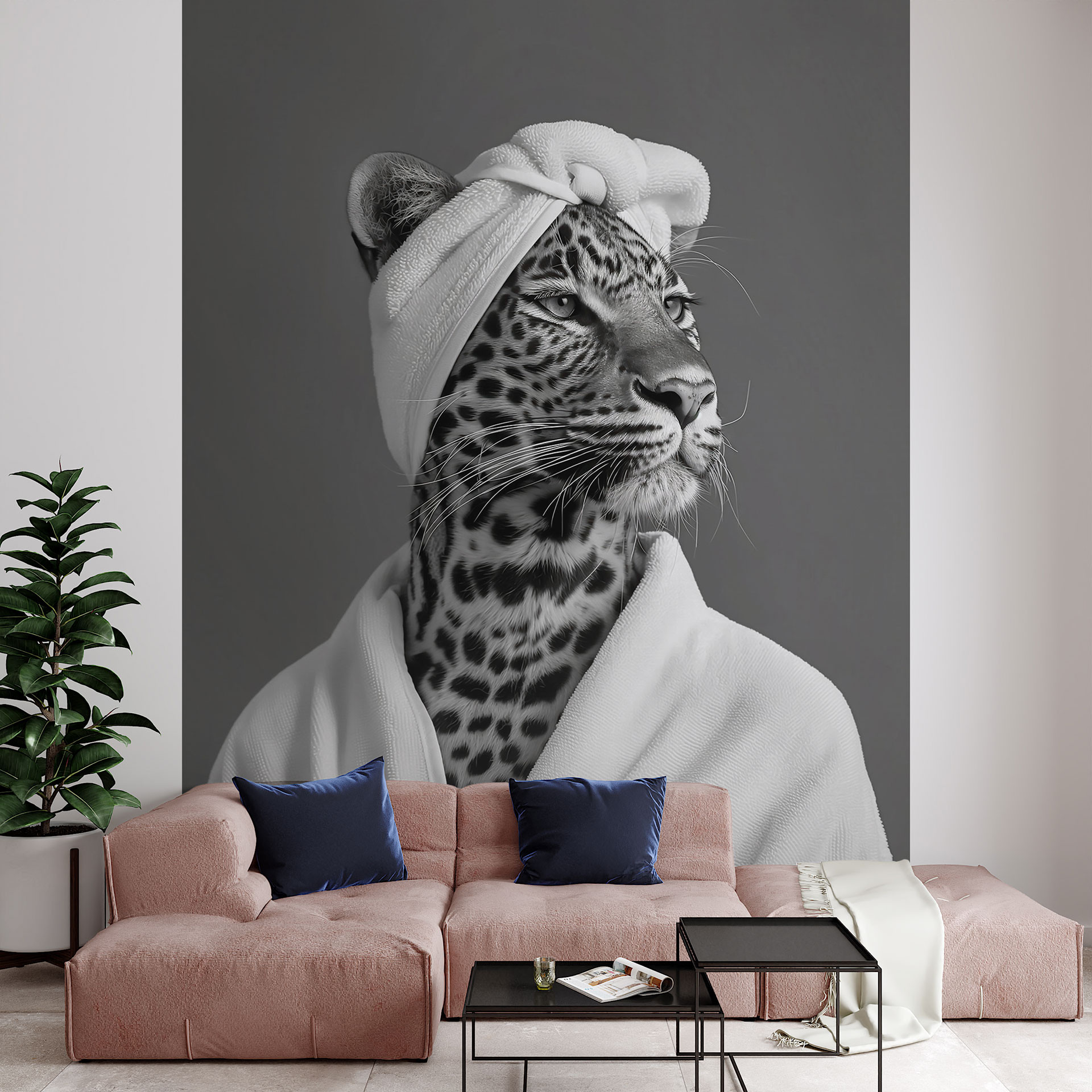 Royale spa time-out fotobehang met luipaard | zwart en wit - Rahner