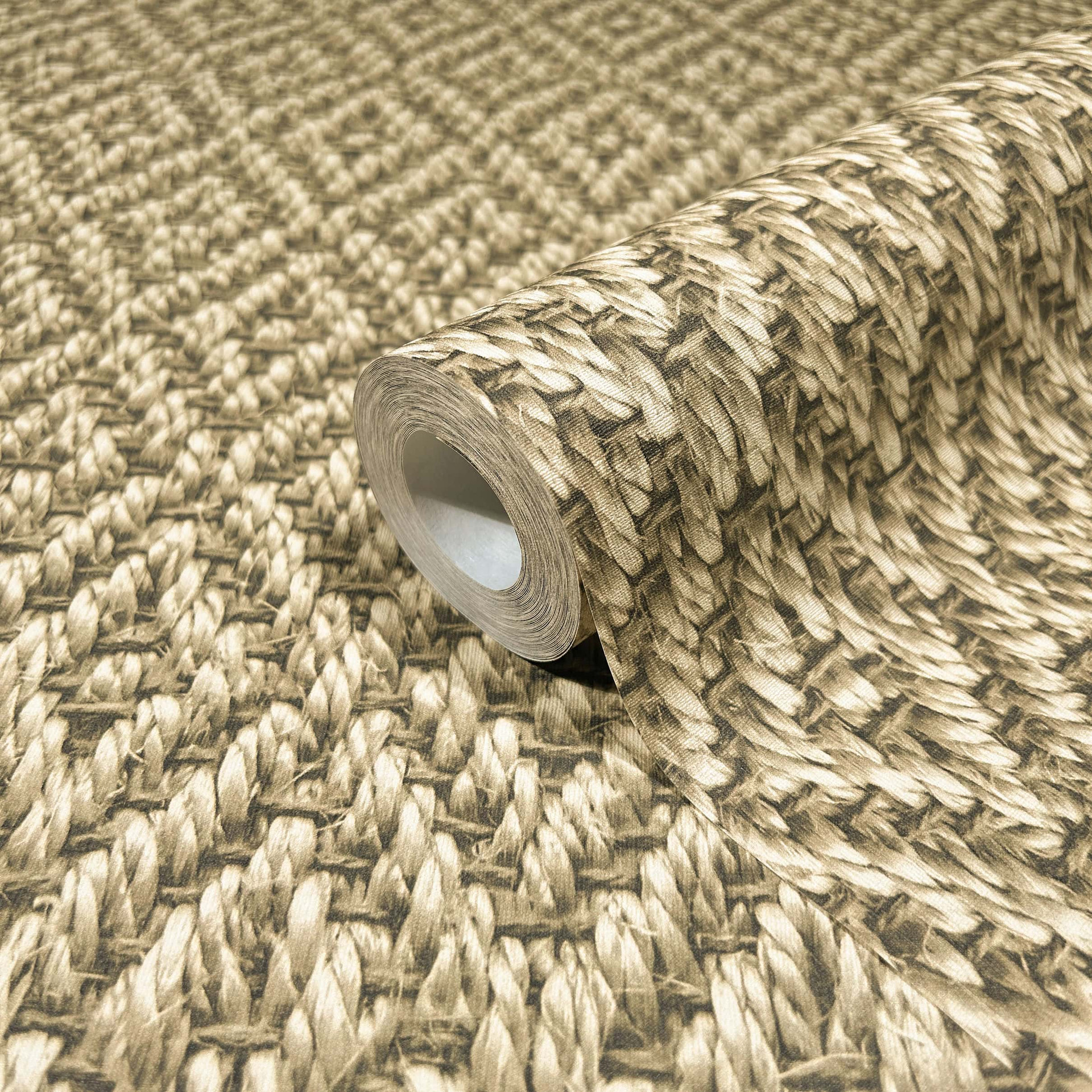 vliesbehang in 3D ruitpatroon vlechtwerk beige textiellook