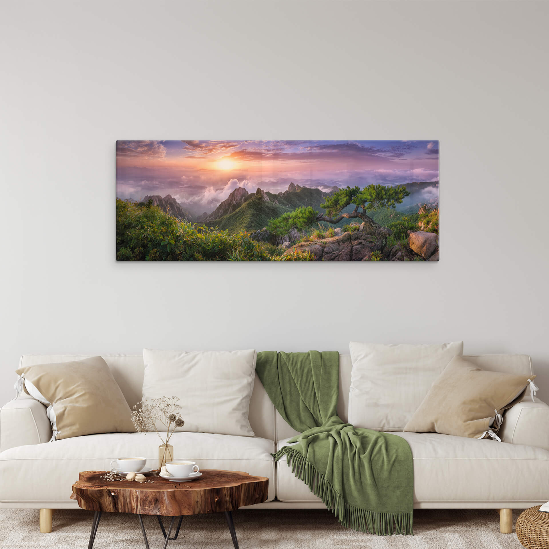Glasbild Seo - Grüne Berglandschaft - Panorama